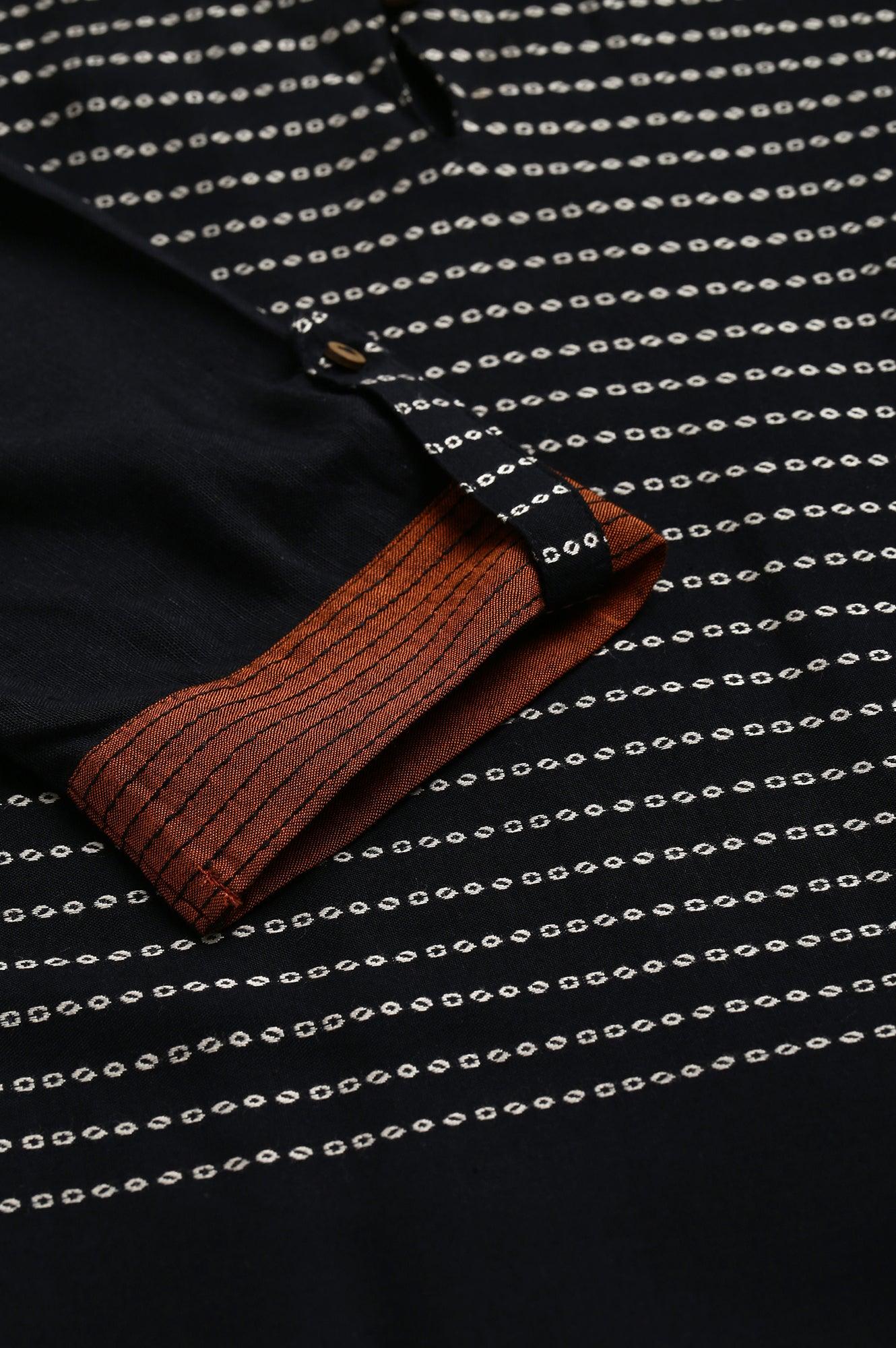 Black Dobby Colour Blocked kurta - Image 7