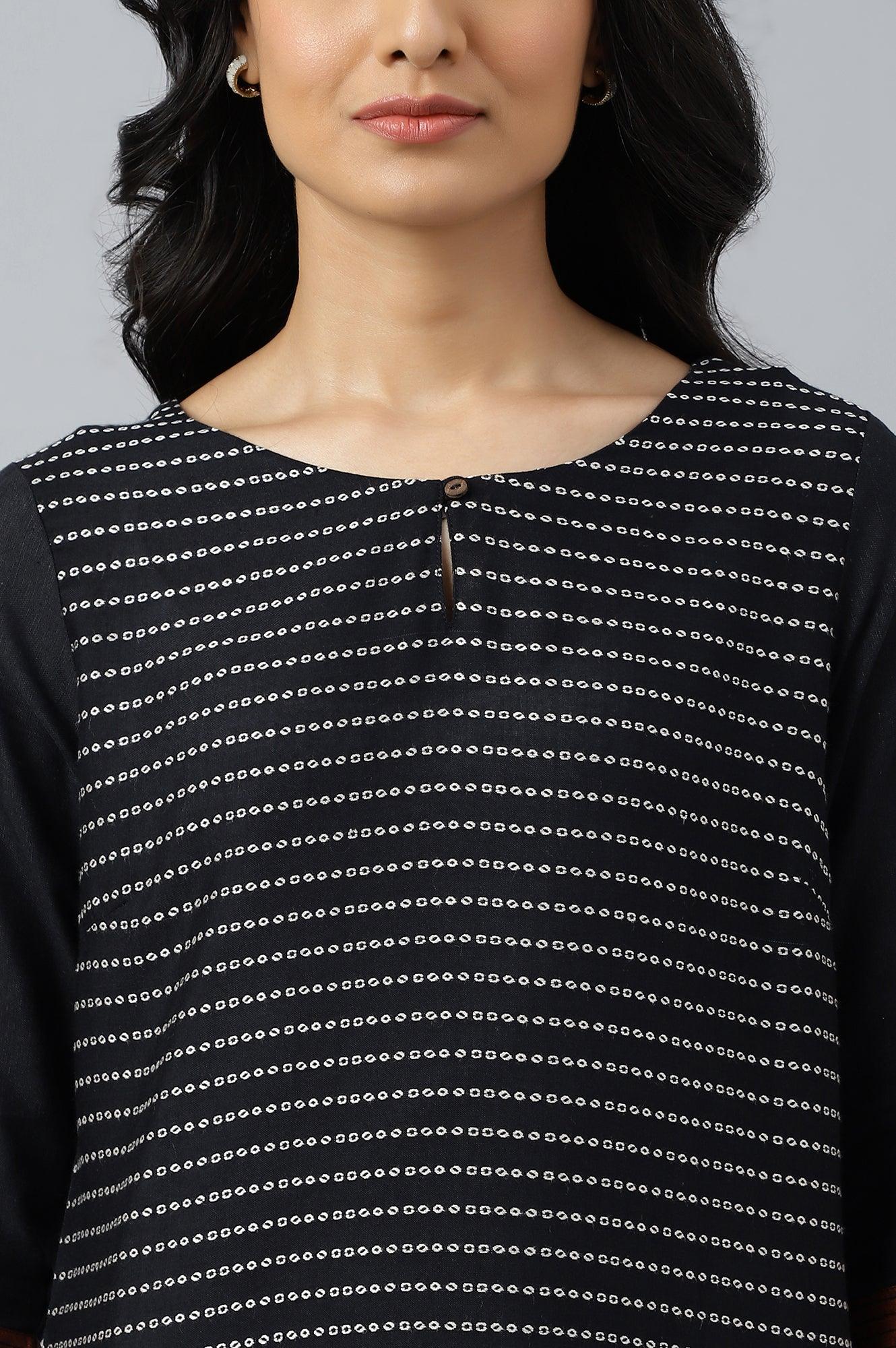 Black Dobby Colour Blocked kurta - Image 8