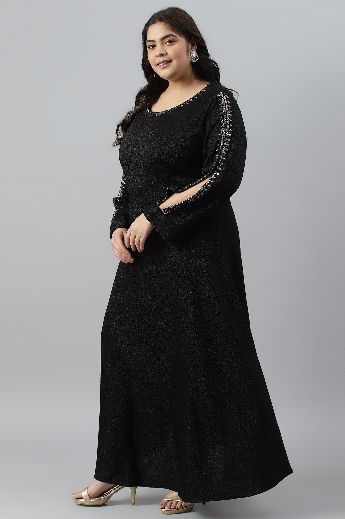 Black Embellished Plus Size Festive Winter Dress - Image 4