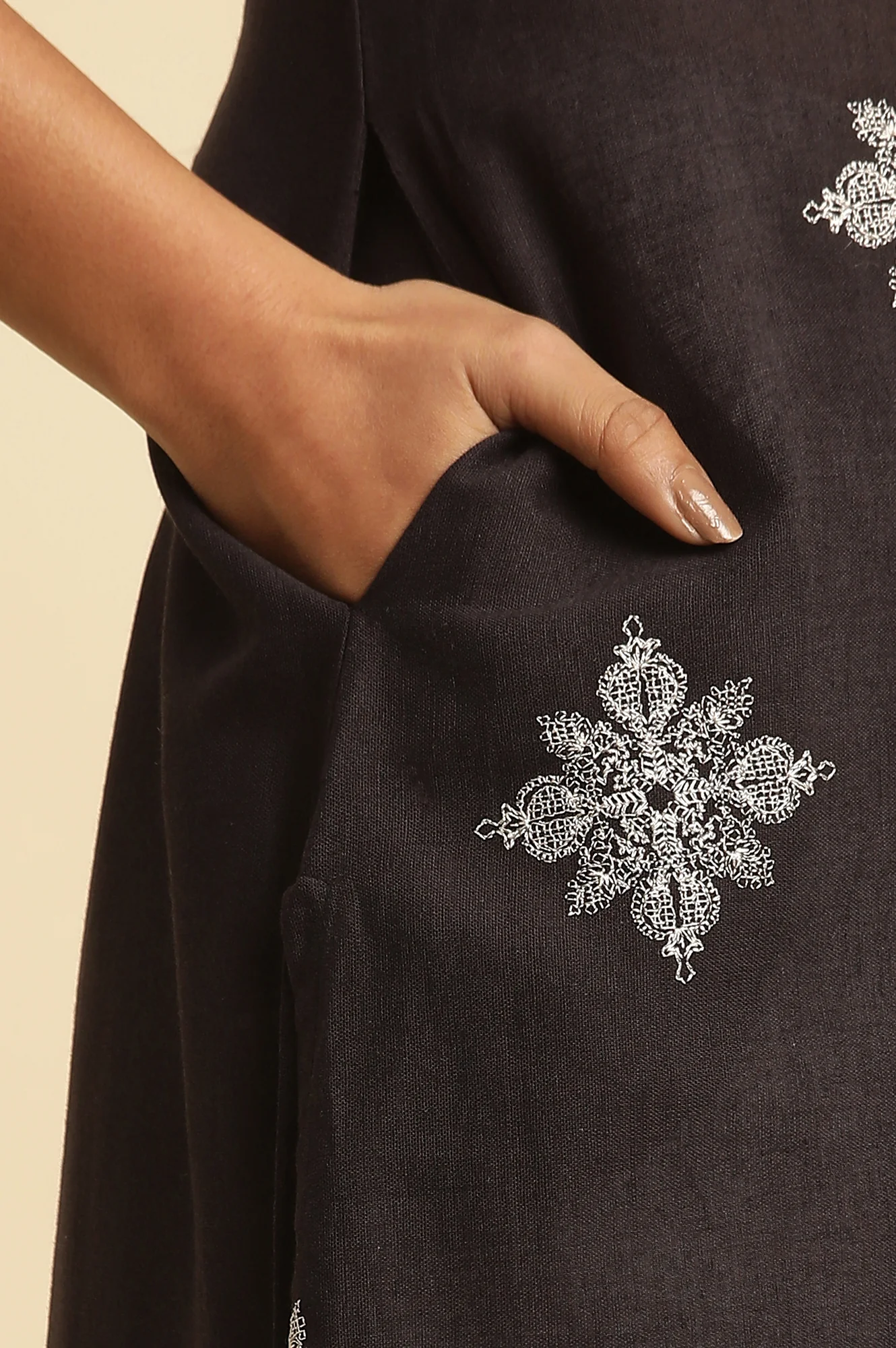 Black Embroidered A-Line Kurta - Image 7