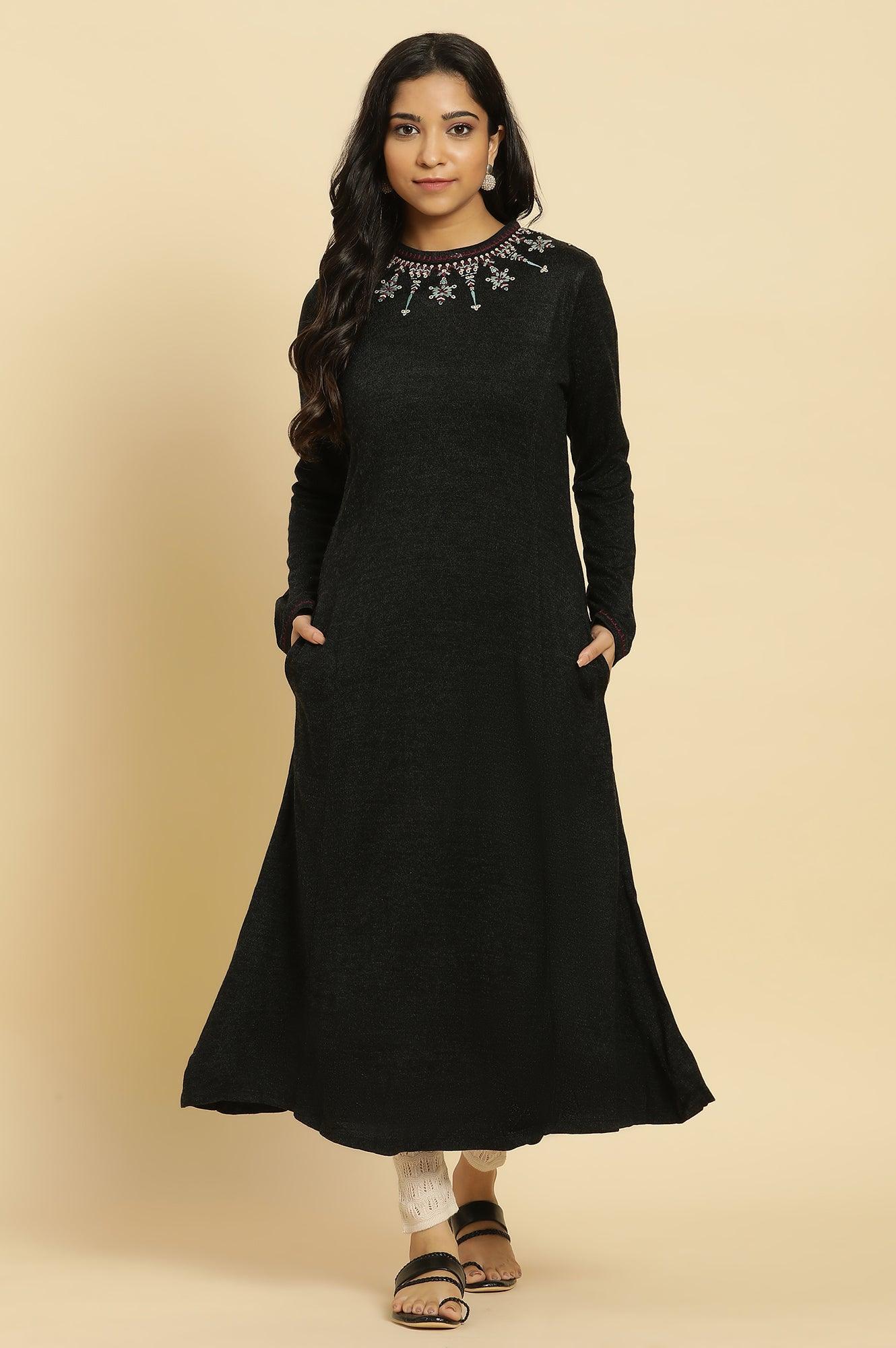 Black Embroidered Acrylic Kurta - Image 2
