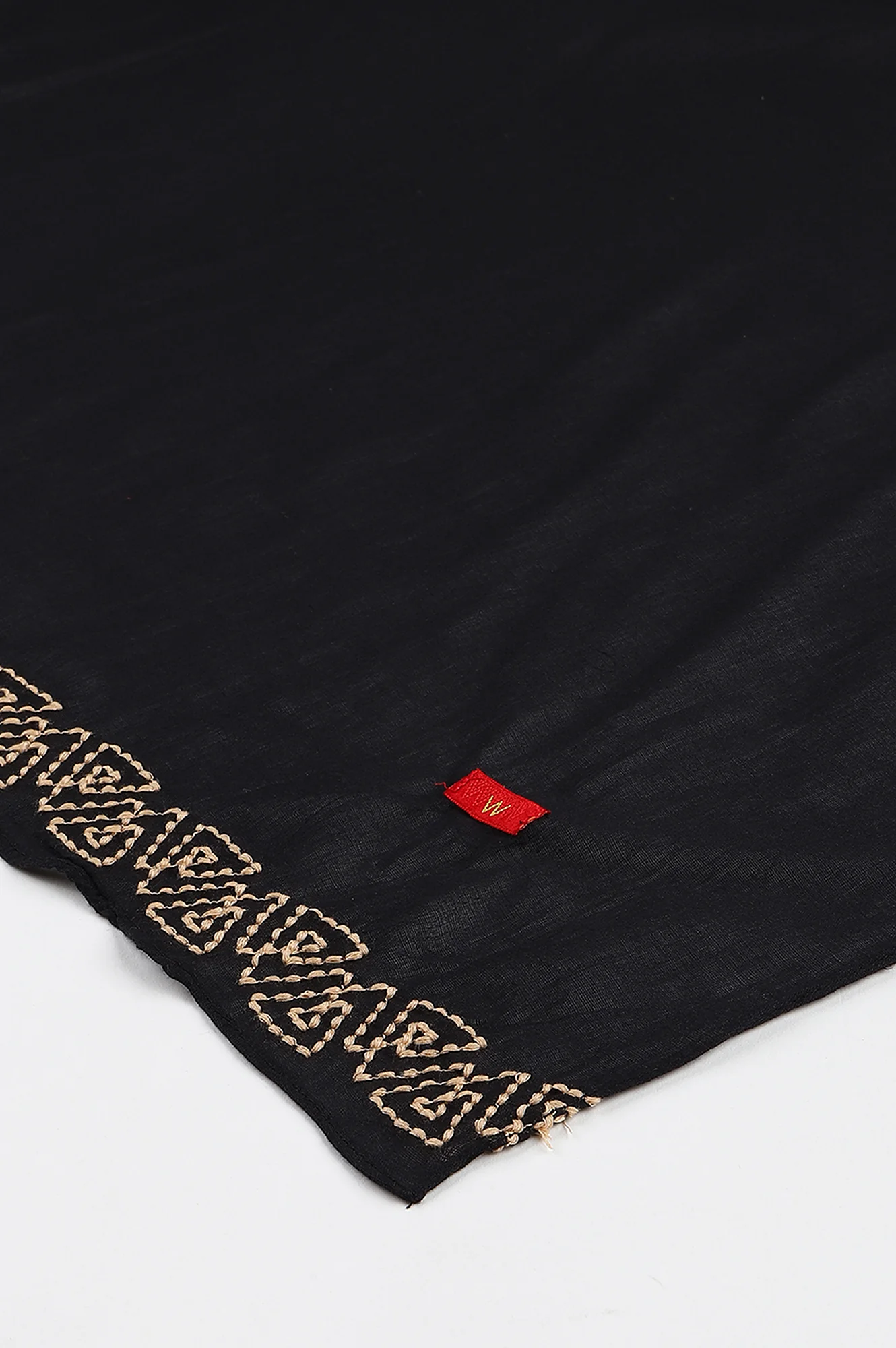 Black Embroidered and Patti detail Dupatta - Image 5