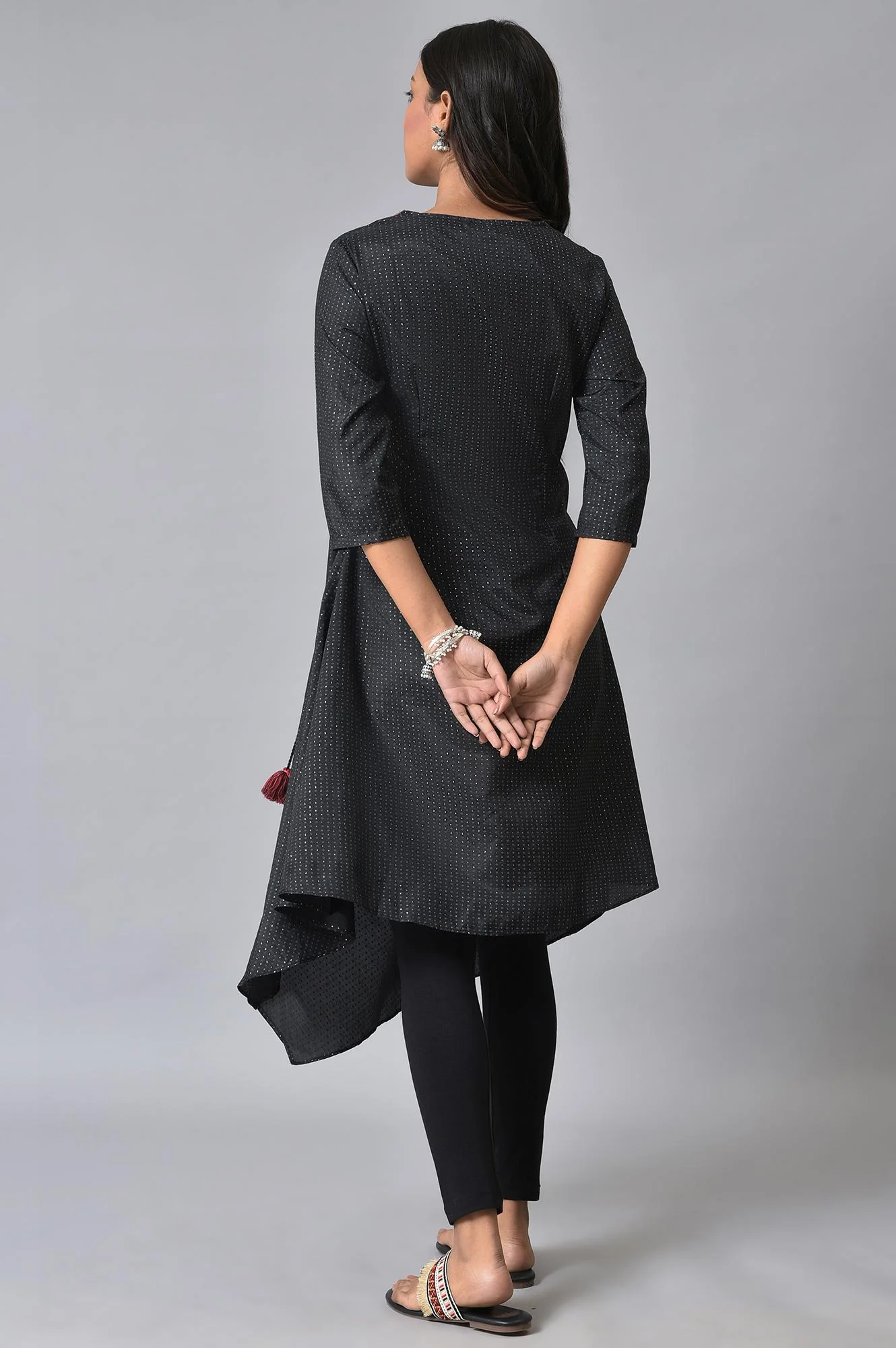 Black Embroidered Asymmetrical Kurta Set - Image 2