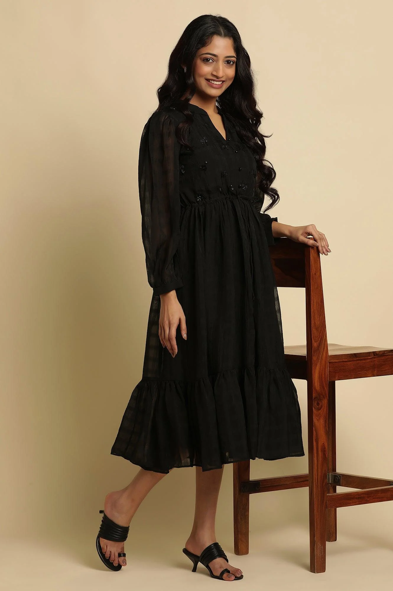 Black Embroidered Party Dress