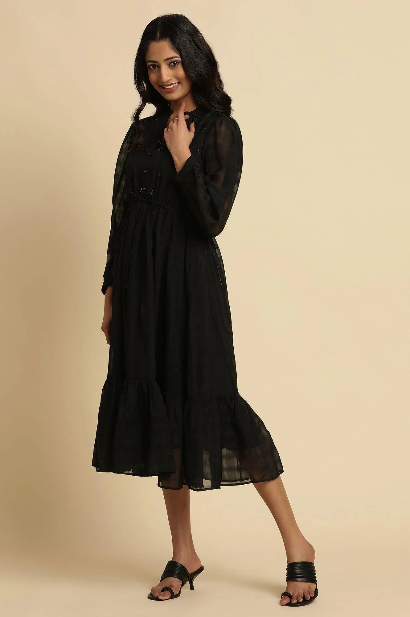 Black Embroidered Party Dress - Image 3