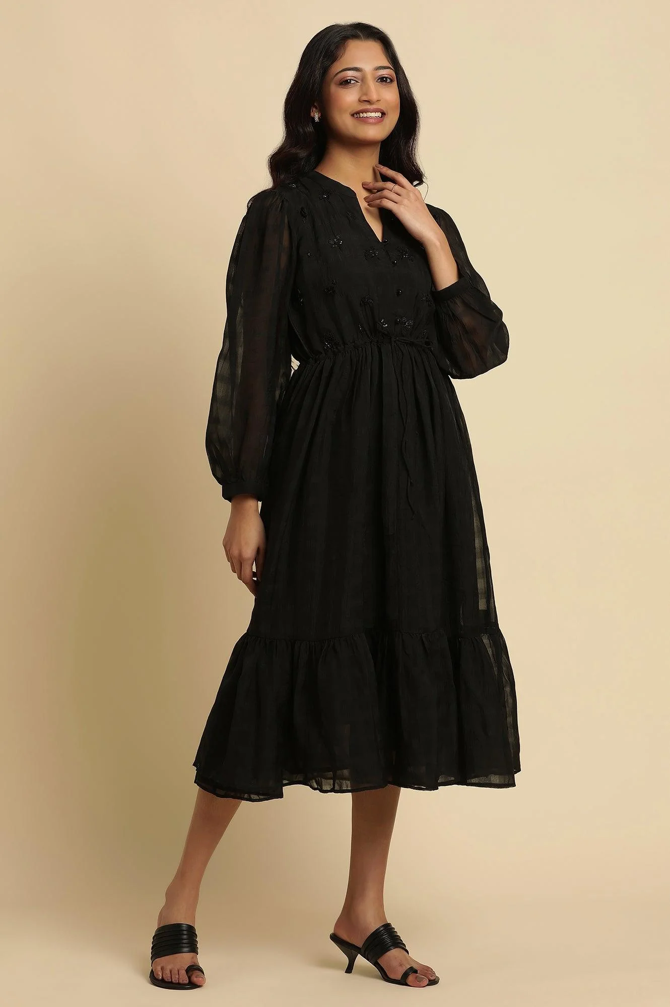 Black Embroidered Party Dress - Image 5