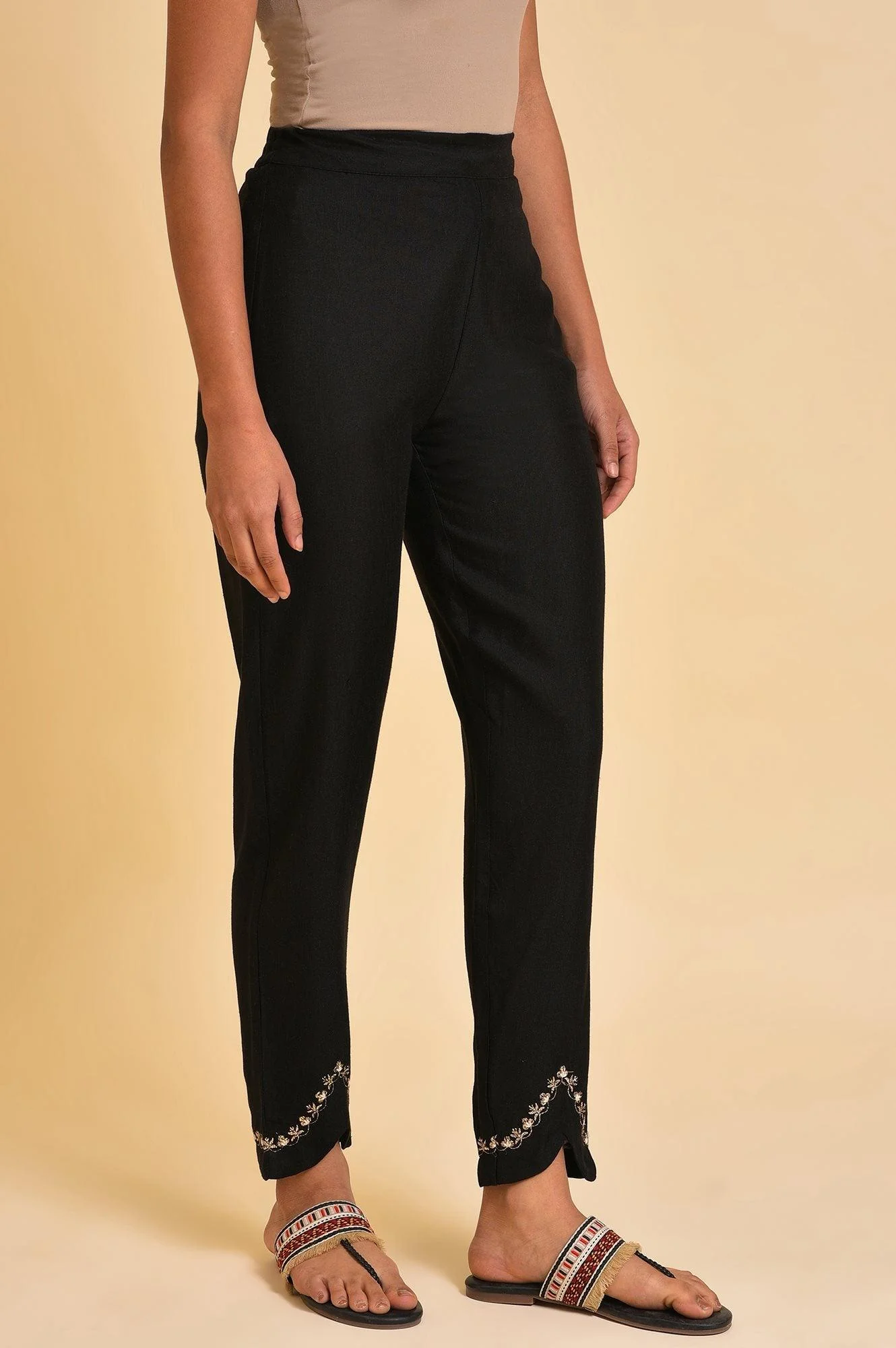 Black Embroidered Slim Pants - Image 4