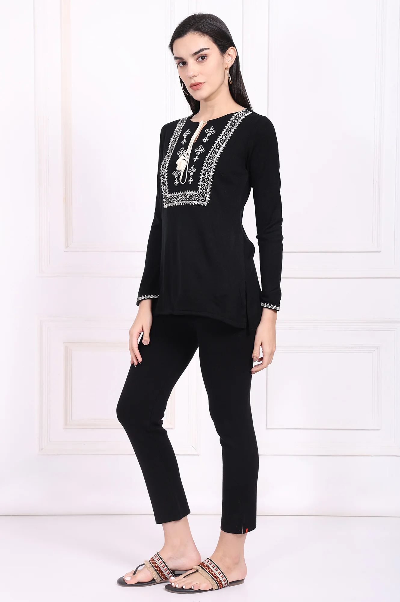 Black Embroidered Straight Acrylic Tunic - Image 4