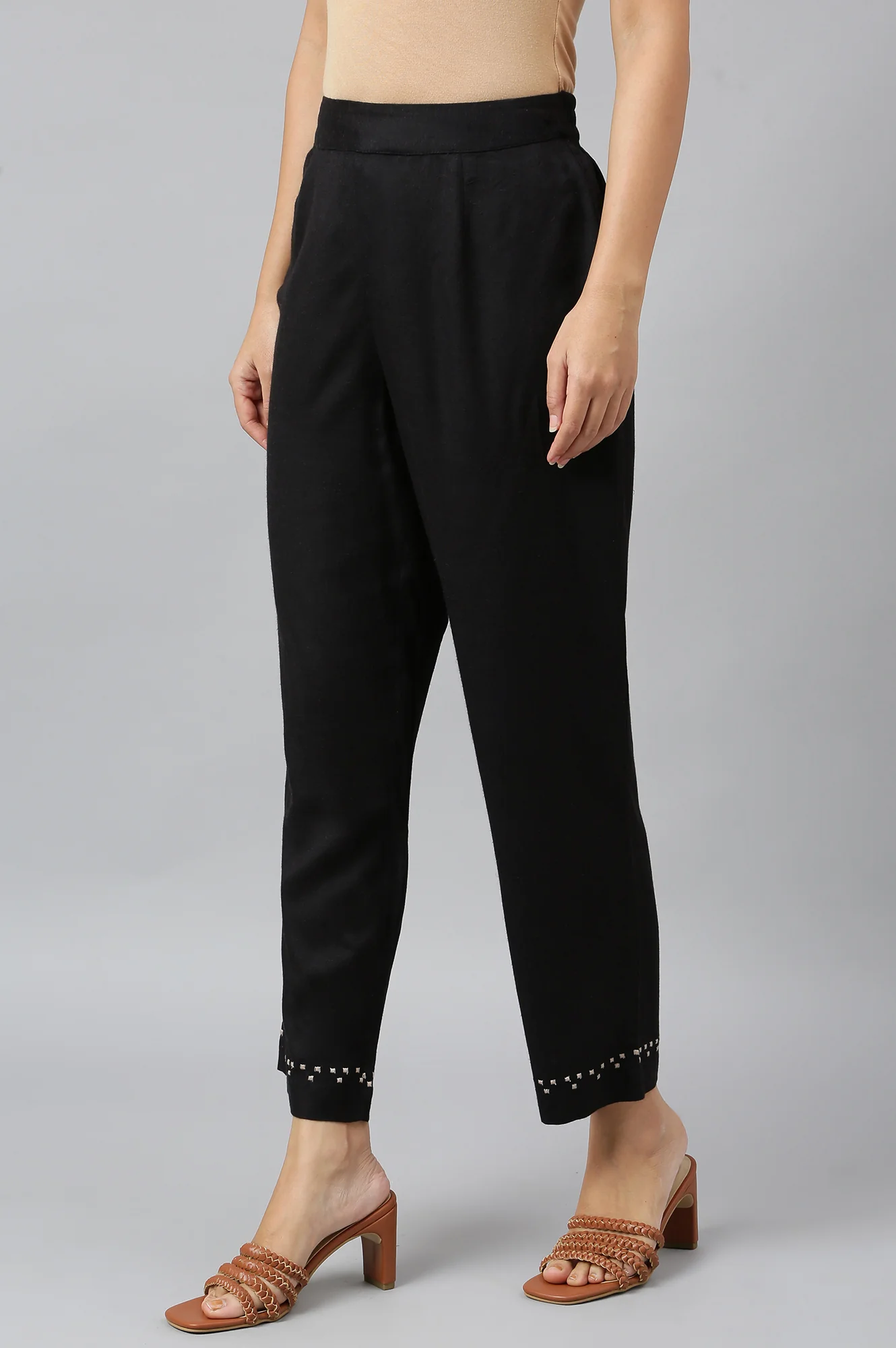 Black Embroidered Straight Pants - Image 3