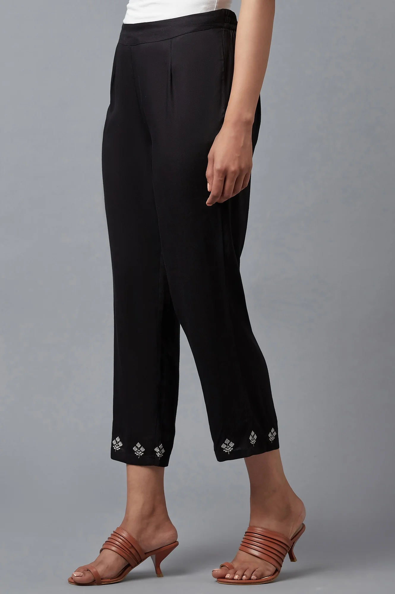 Black Embroidered Straight Pants - Image 3