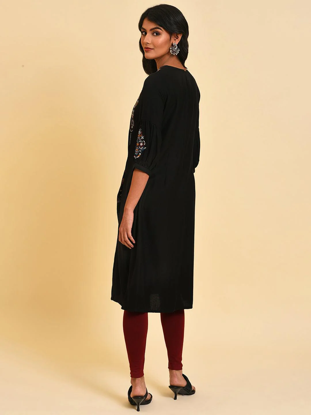Black Embroidered Tunic And Tights Set - Image 2