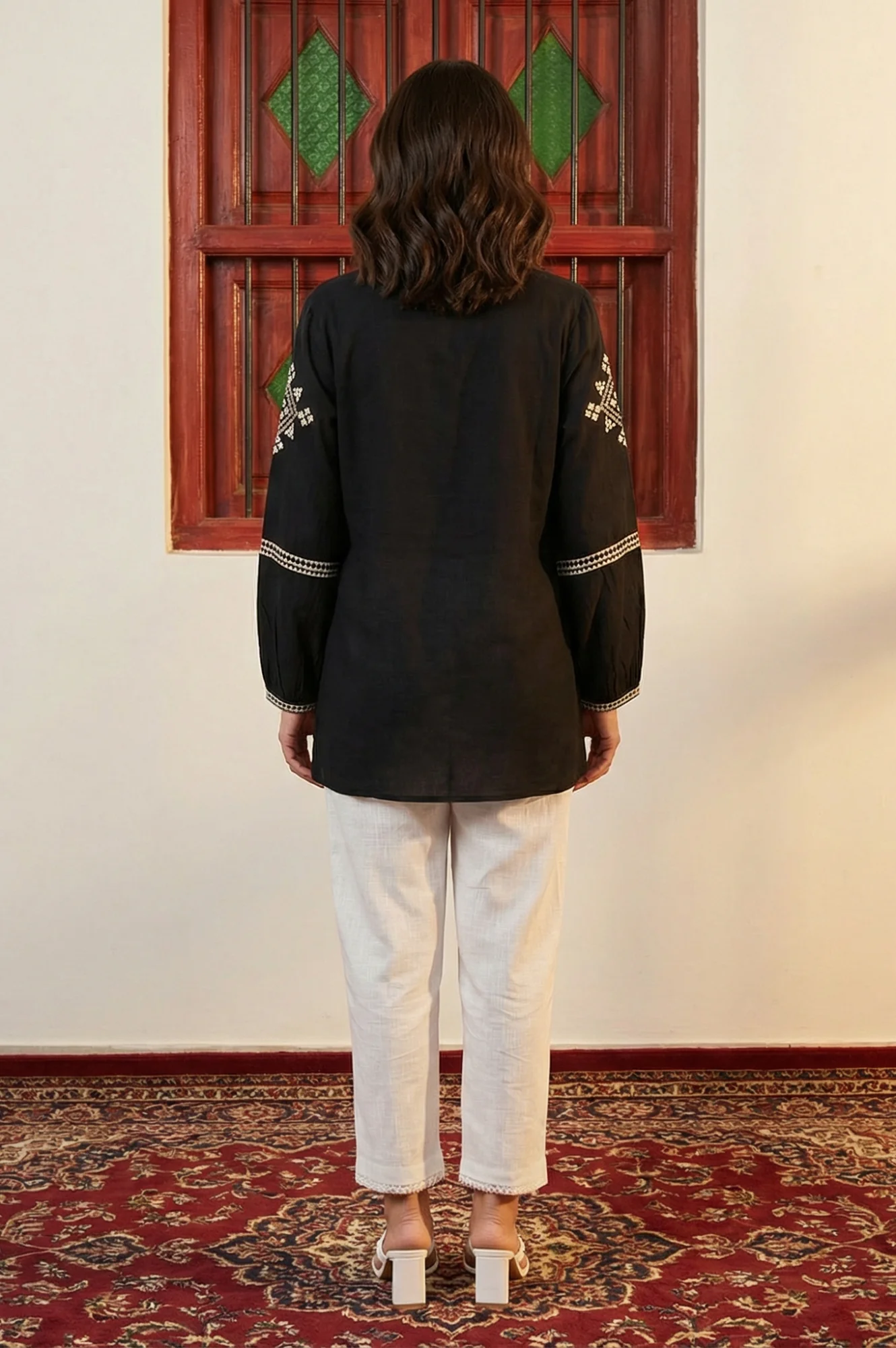 Black Ethnic Motifs Embroidered Straight Top - Image 4