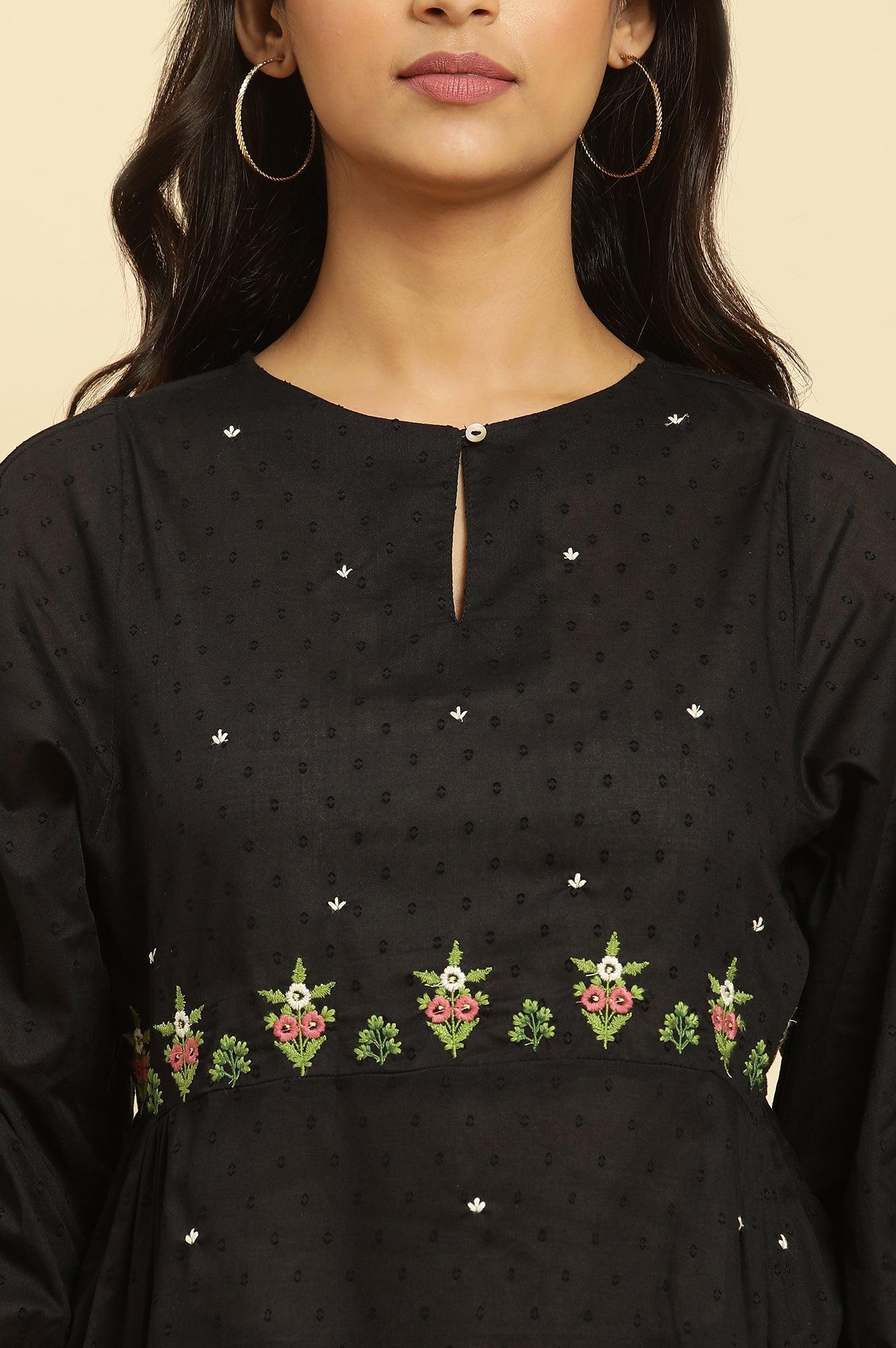Black Floral Embroidered Western Straight Top - Image 7