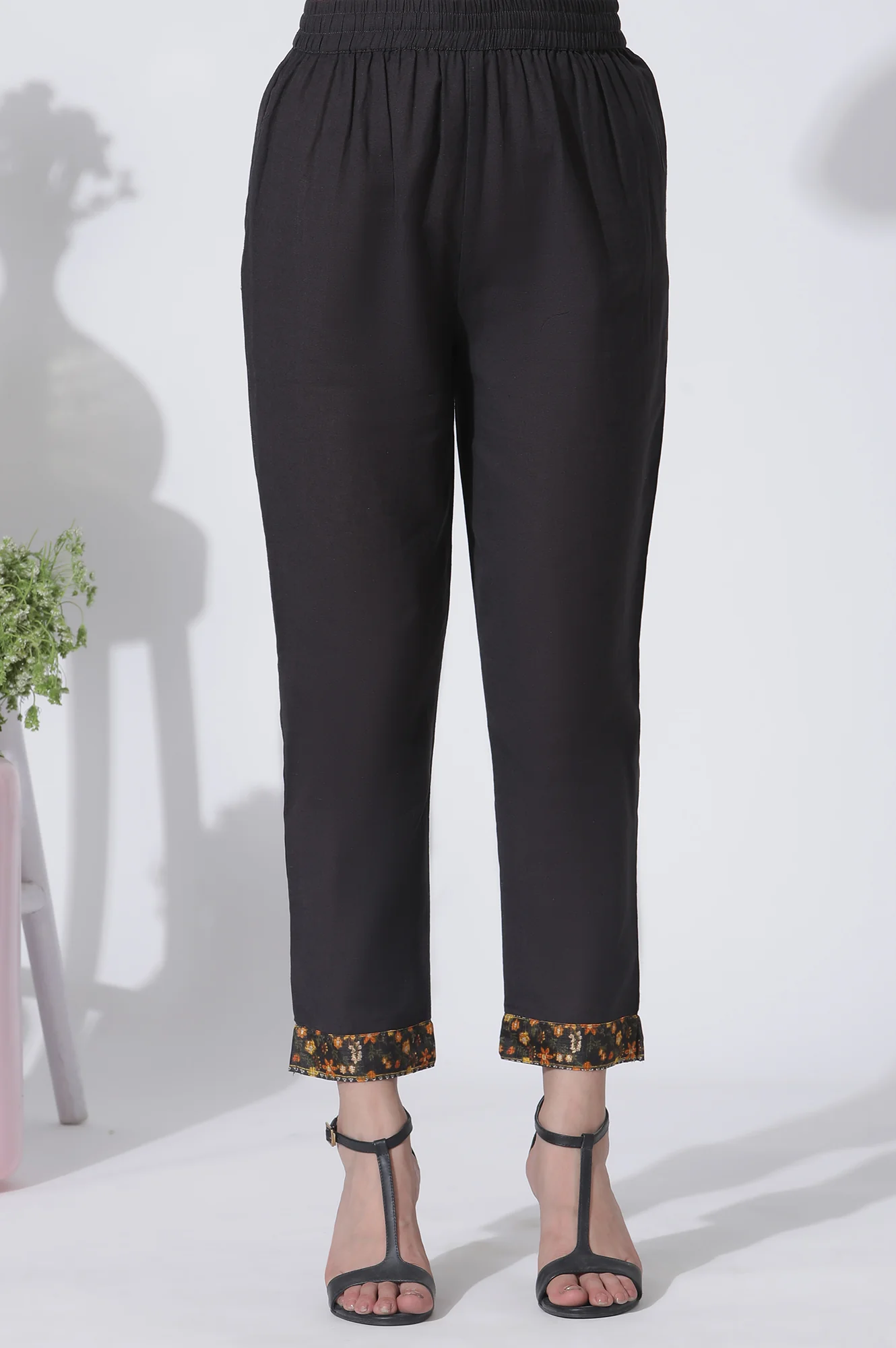 Black Floral Printed Flared Kota Kurta, Pants And Dupatta Set - Image 7
