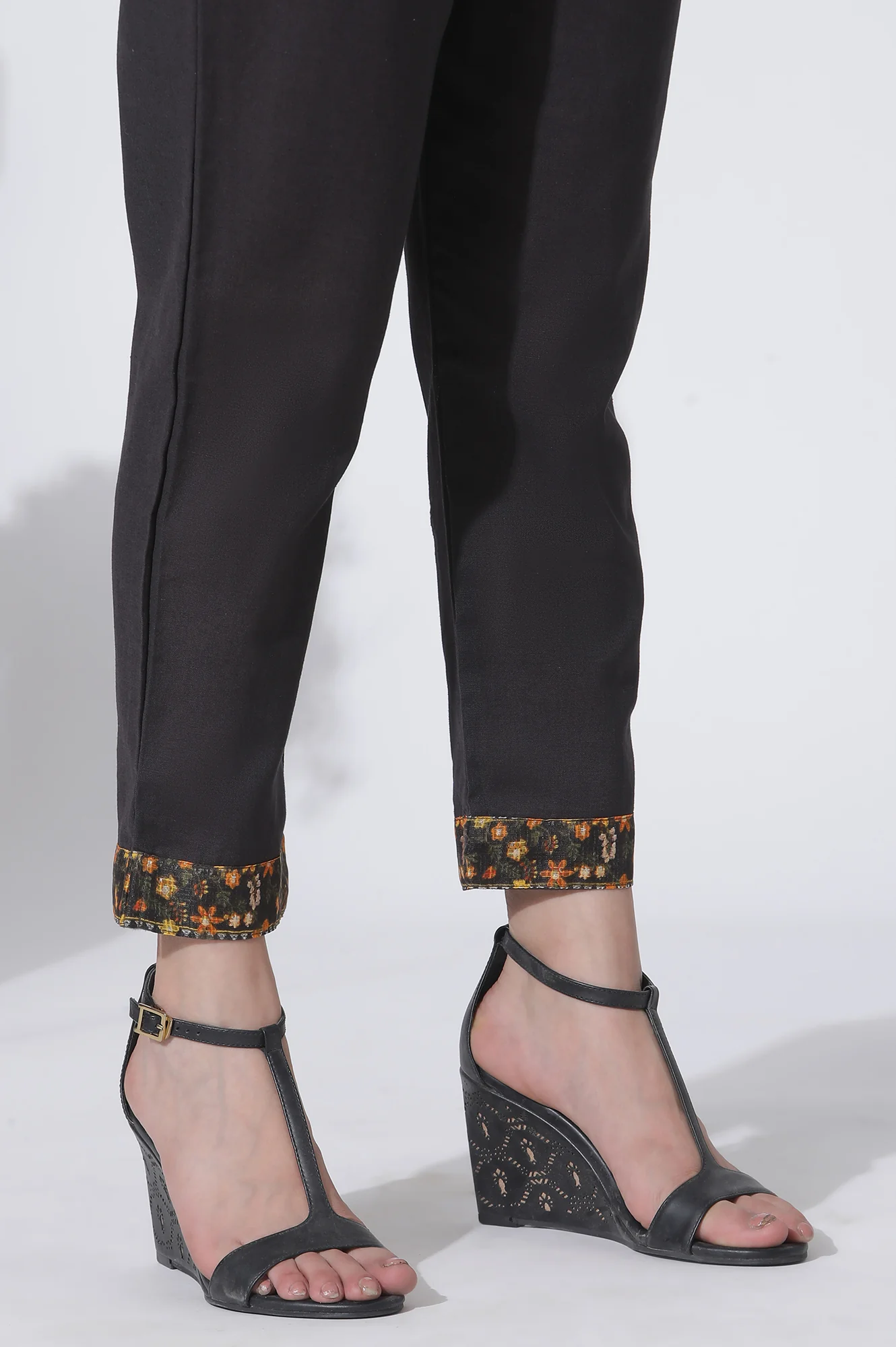 Black Floral Printed Flared Kota Kurta, Pants And Dupatta Set - Image 9