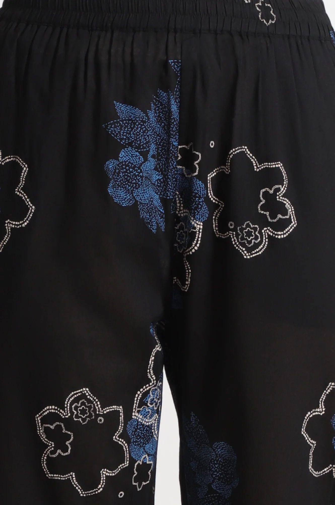 Black Floral Printed Pure Cotton Kurta, Pants and Embroidered Dupatta Set - Image 8