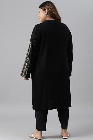 Black Floral Printed Straight Winter Plus Size kurta - Image 2