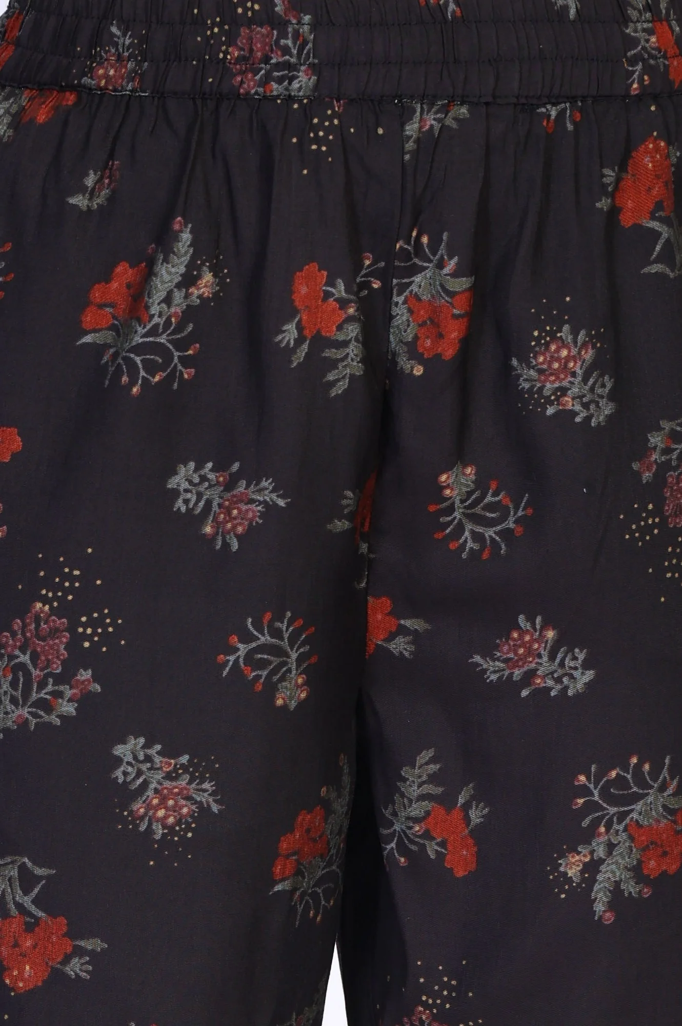 Black Floral Printed A-Line Crepe Kurta with Pant Co-ord Set - Image 6