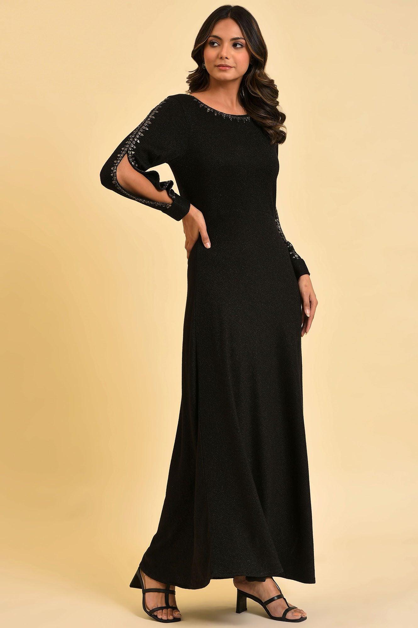 Black Full Length Embellished Dress - Image 4