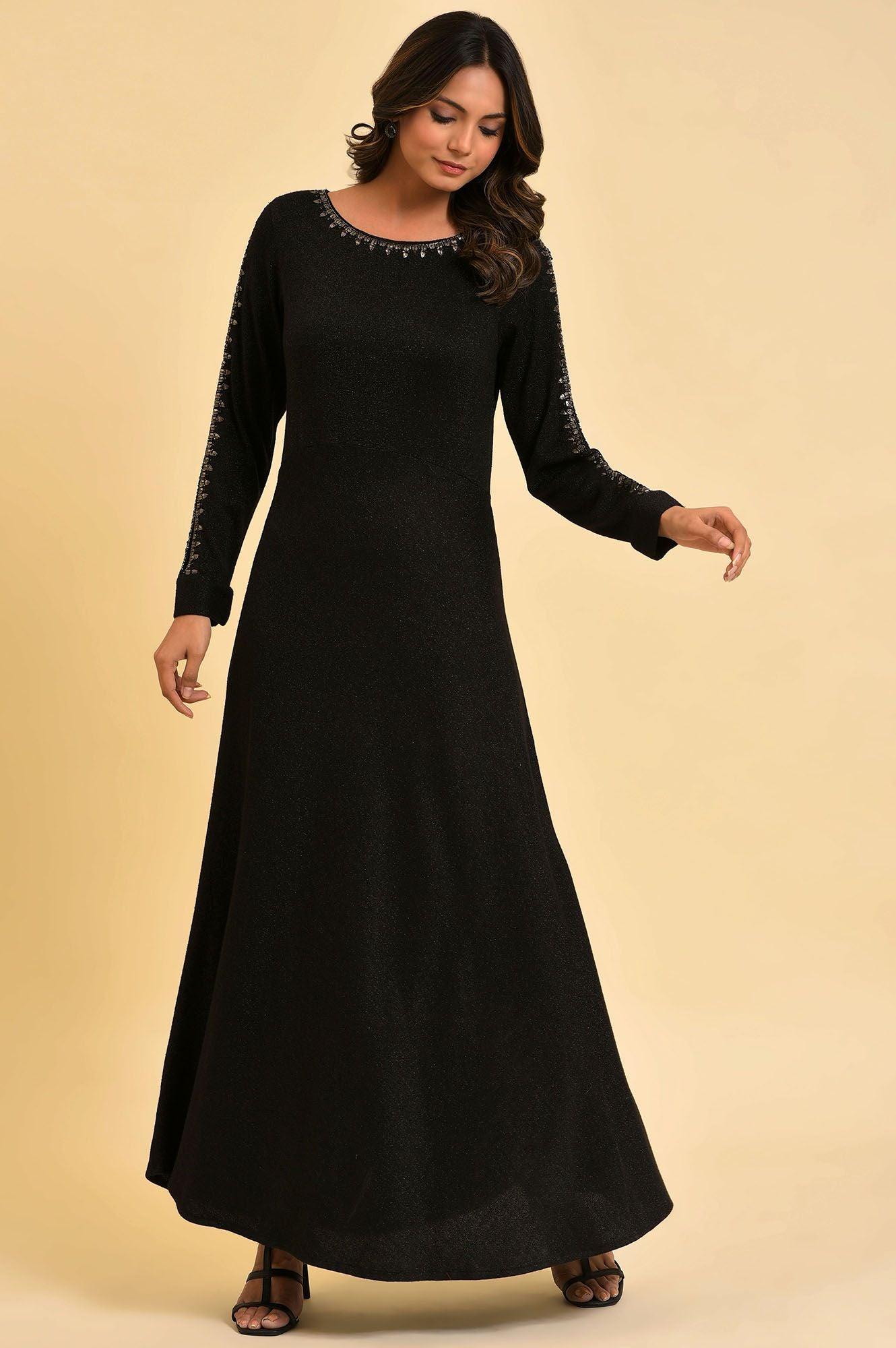 Black Full Length Embellished Dress - Image 6