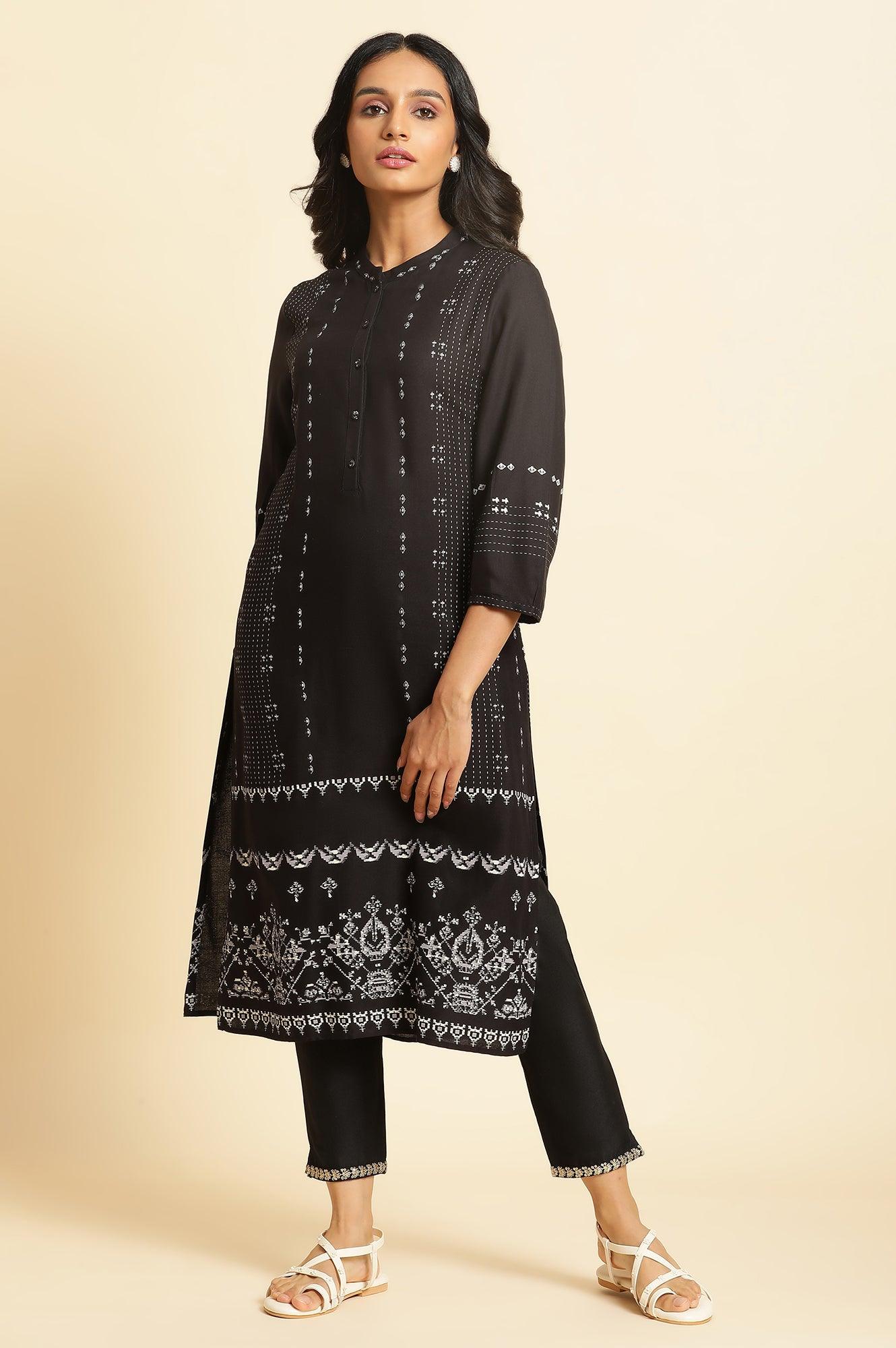 Black Geometric Printed Kurta - Image 2