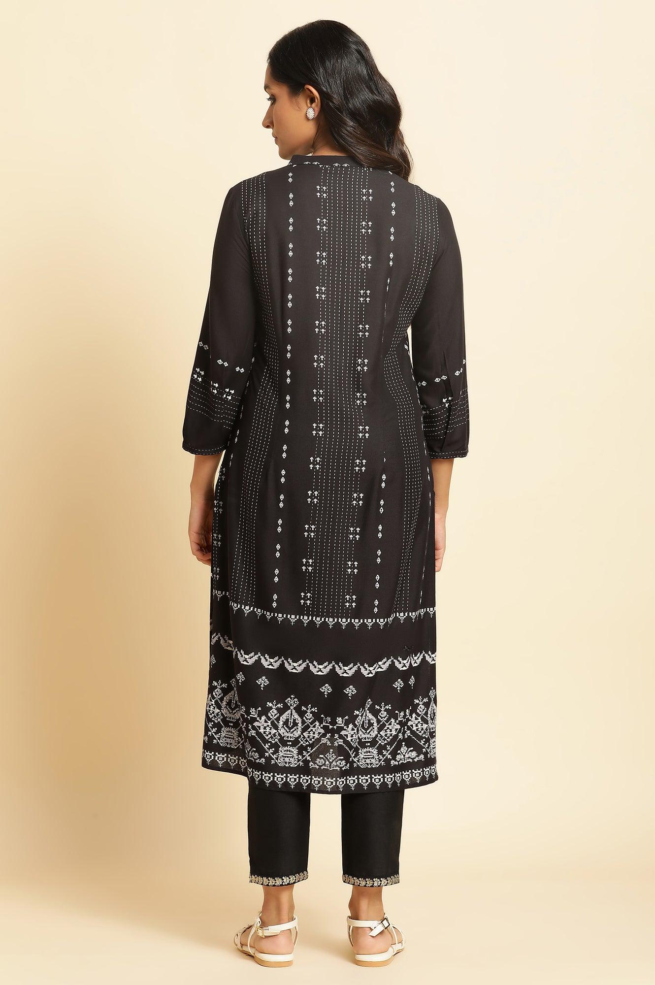 Black Geometric Printed Kurta - Image 4