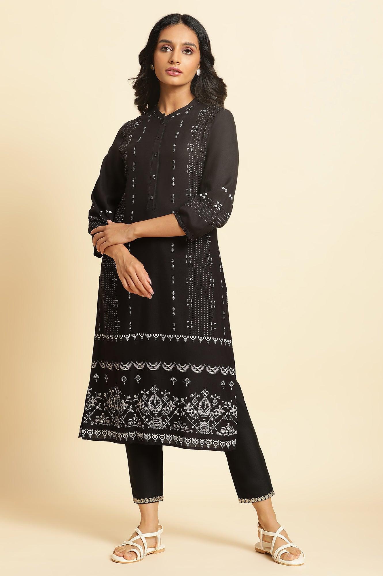 Black Geometric Printed Kurta - Image 6