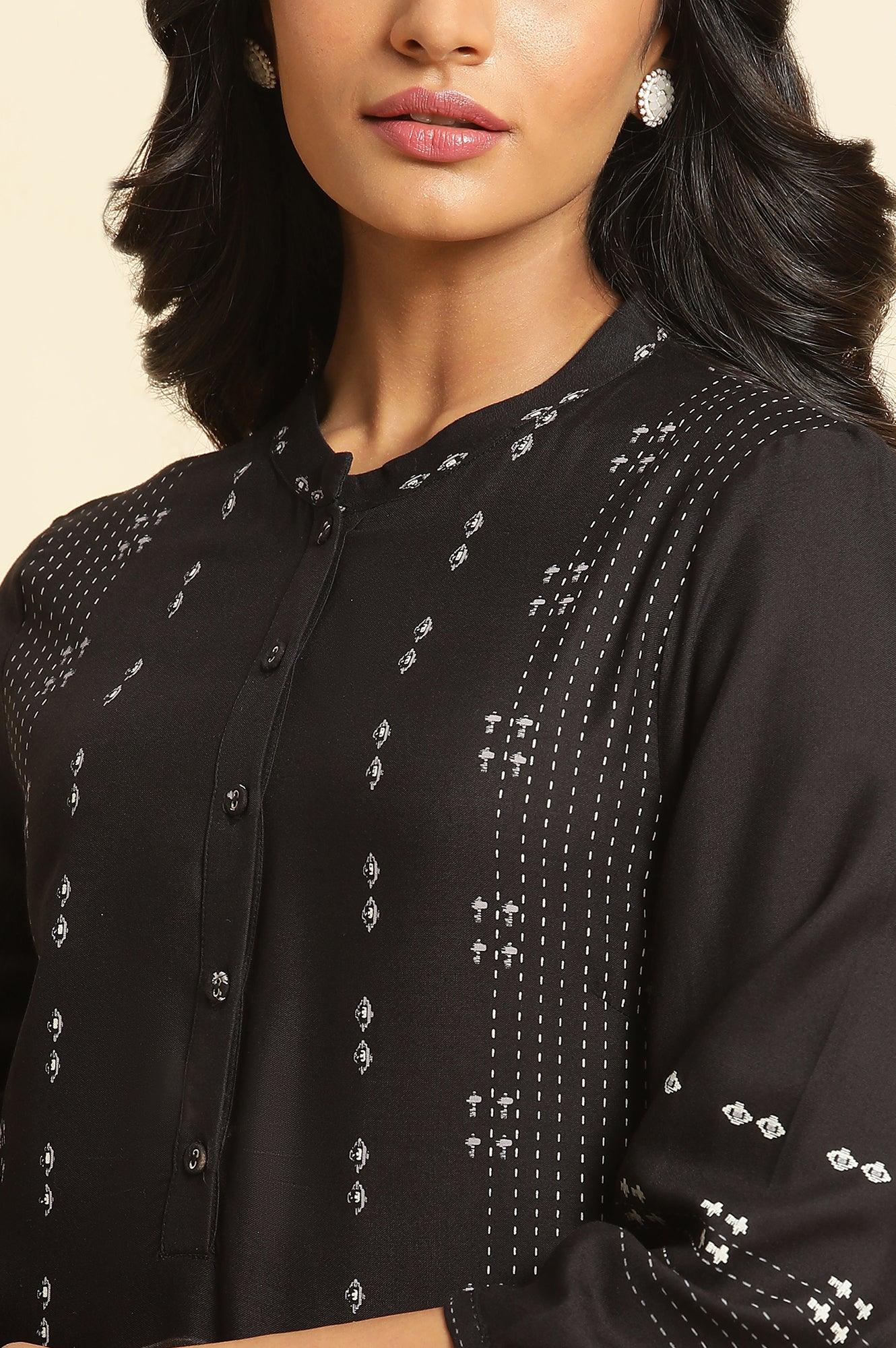 Black Geometric Printed Kurta - Image 7