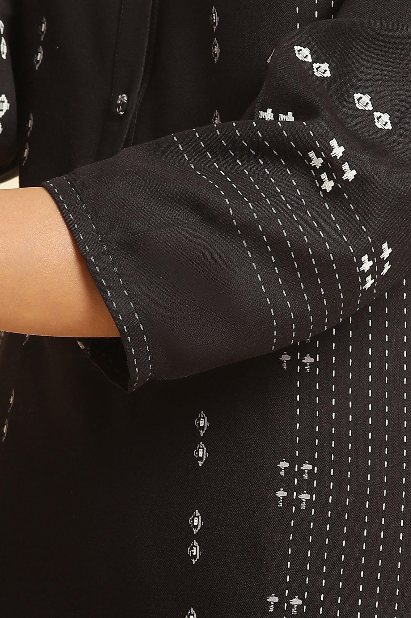 Black Geometric Printed Kurta - Image 8