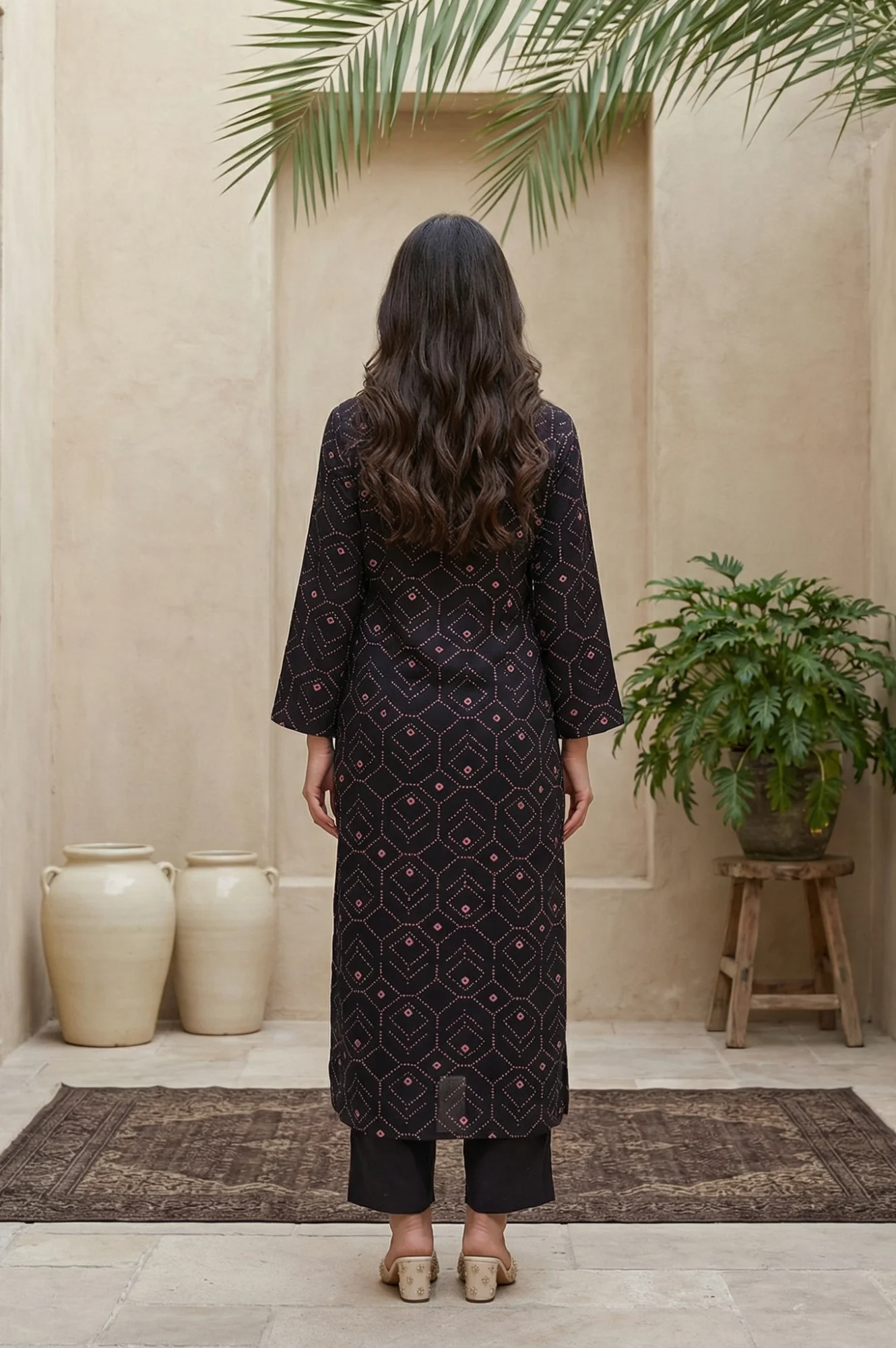 Black Geometric Printed Rayon Straight Kurta - Image 4