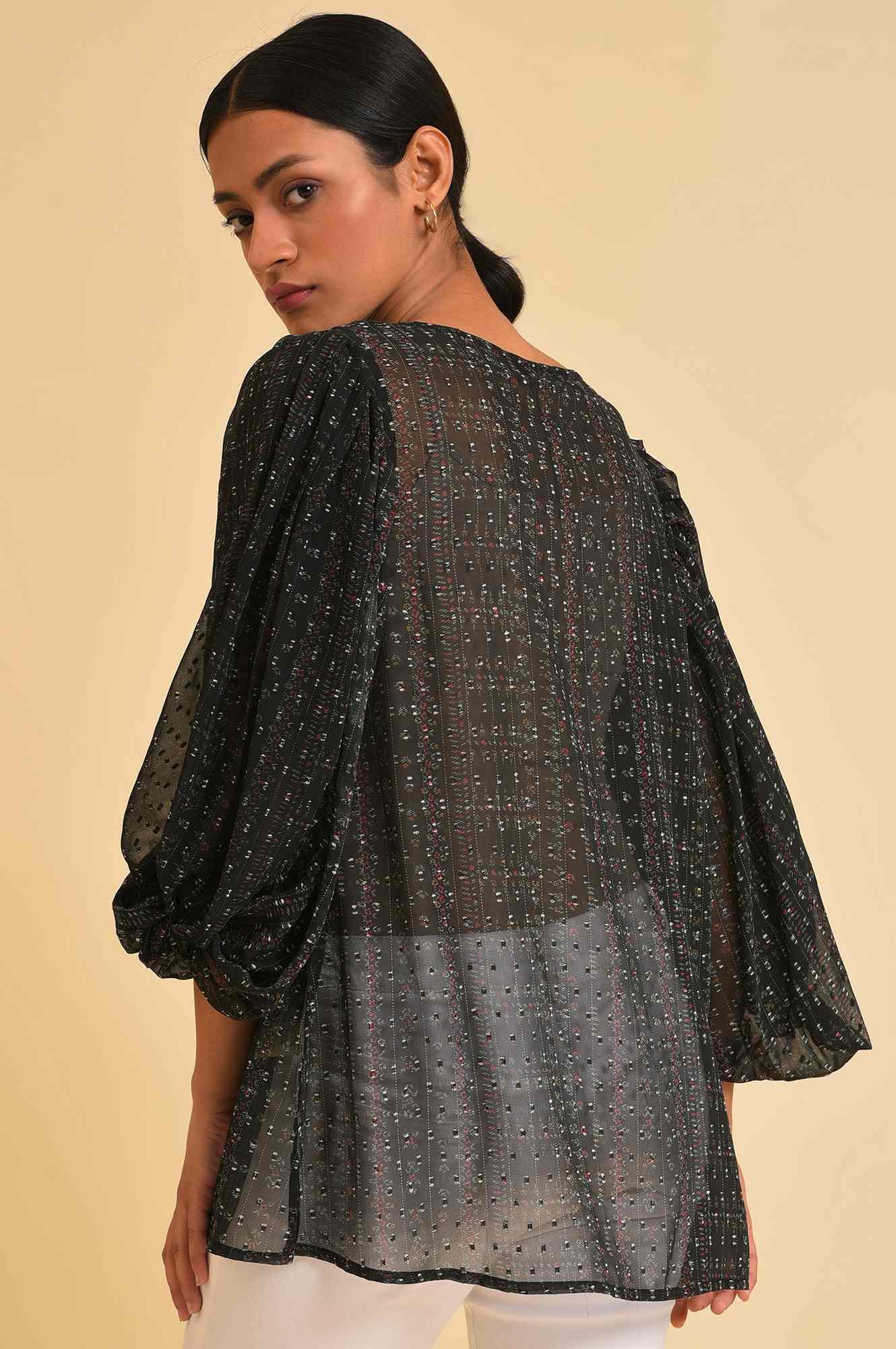 Black Georgette Textured Top - Image 2