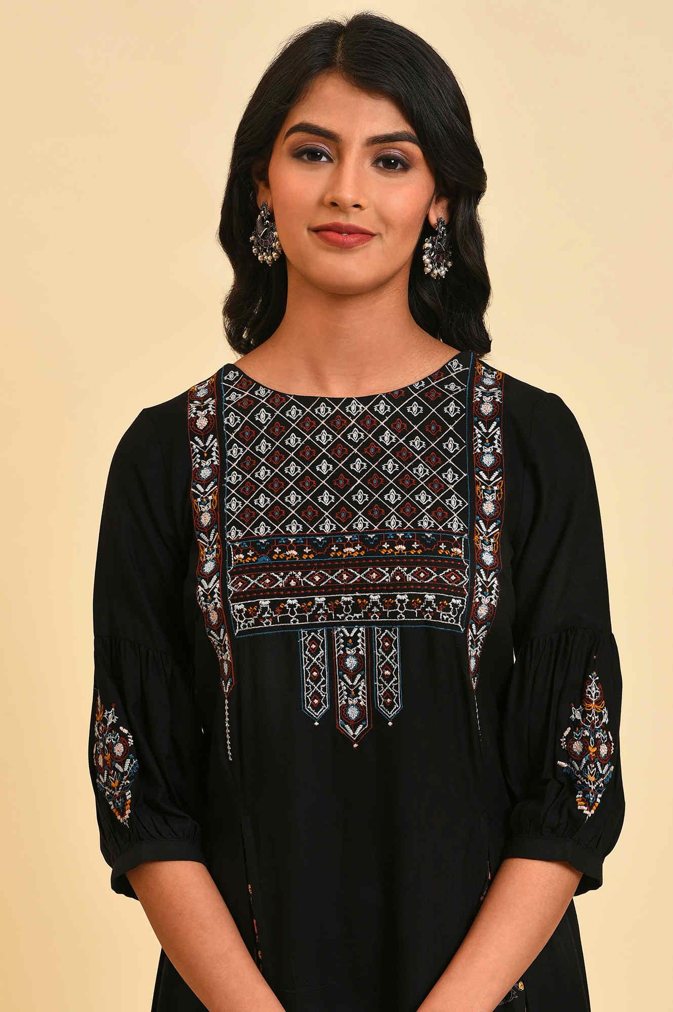 Black Godget Tunic With Multi-Coloured Embroidery - Image 5