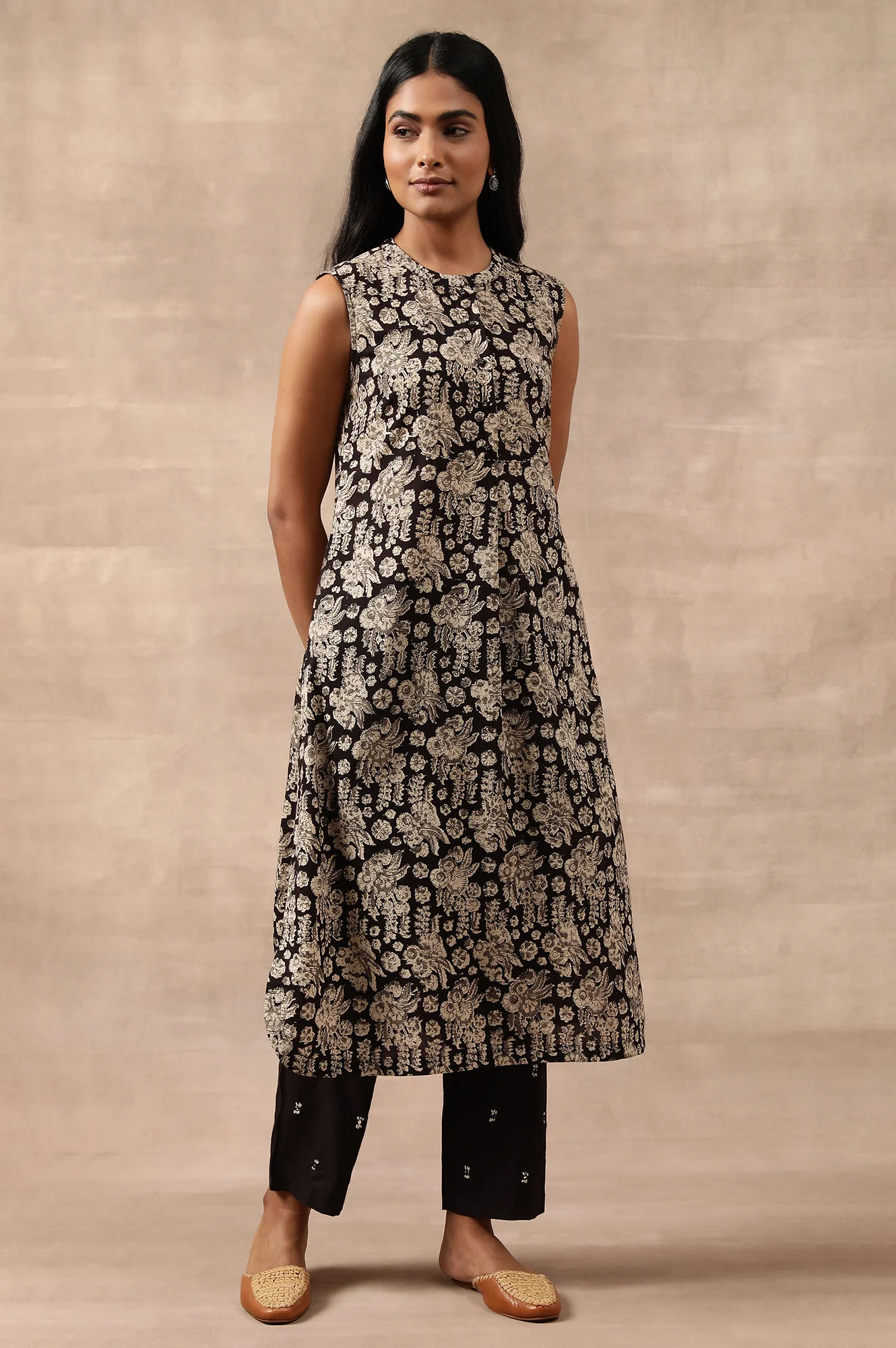 Black Hand Block Printed Shirtdress - Image 3