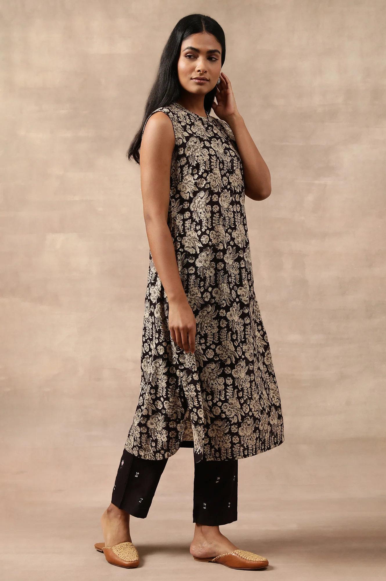Black Hand Block Printed Shirtdress - Image 4