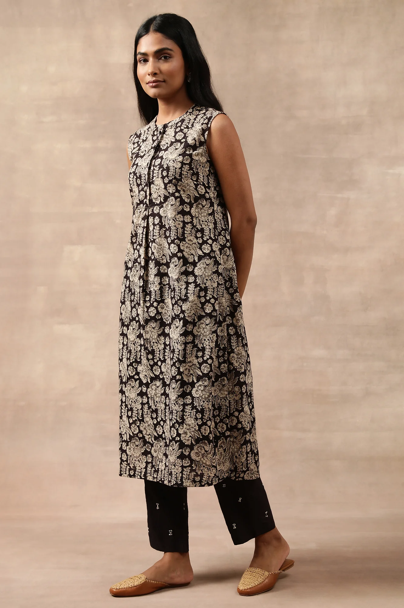 Black Hand Block Printed Shirtdress - Image 5