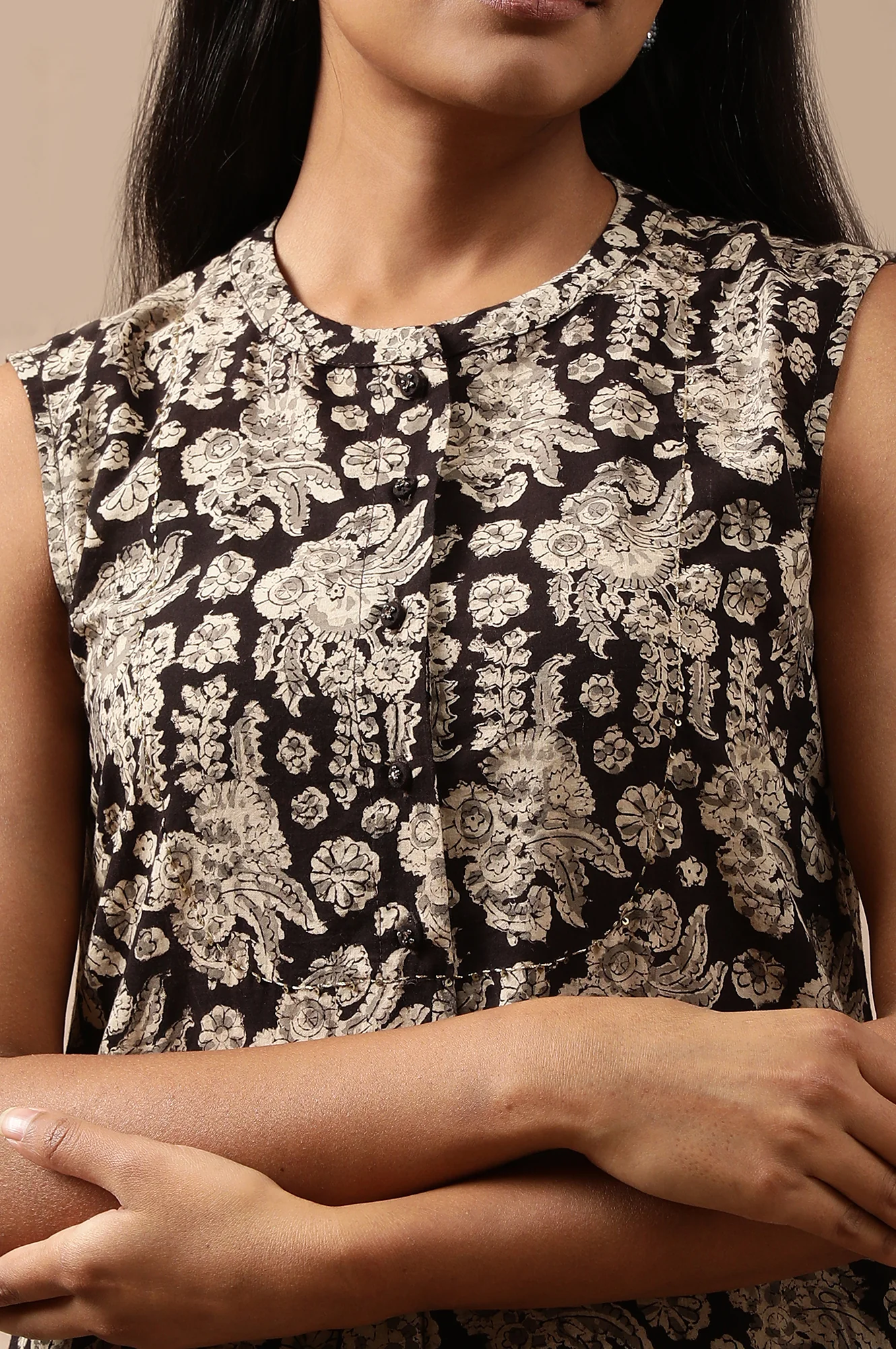Black Hand Block Printed Shirtdress - Image 7