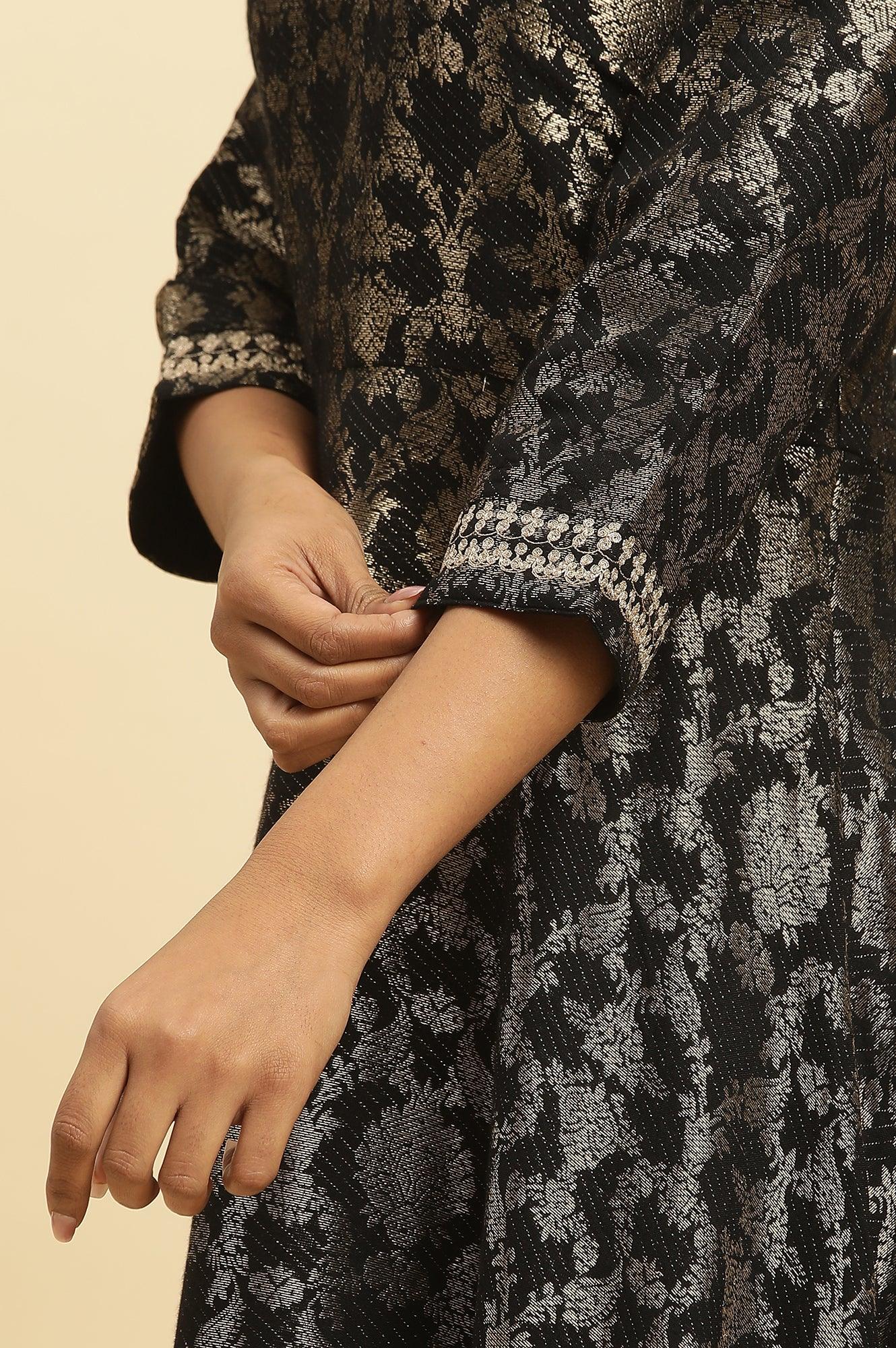 Black Jacquard Embroidered Ethnic Dress - Image 7
