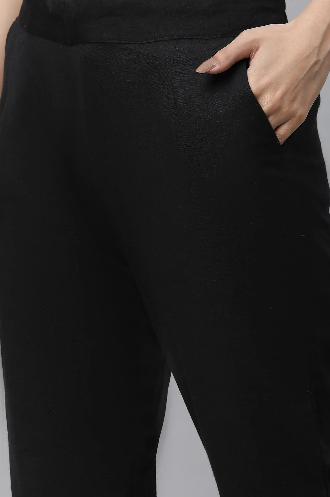 Elleven Women's Black Solid Straight Fit Cotton Trousers With Lace Insert - Image 6