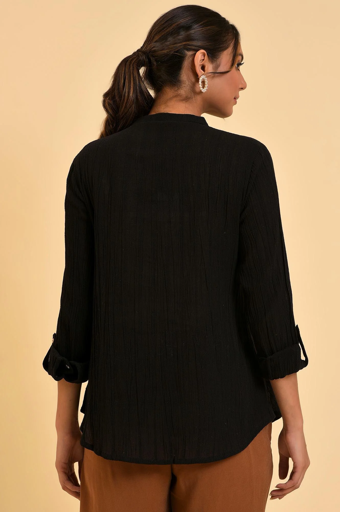 Black Mandarin Collar Top - Image 2