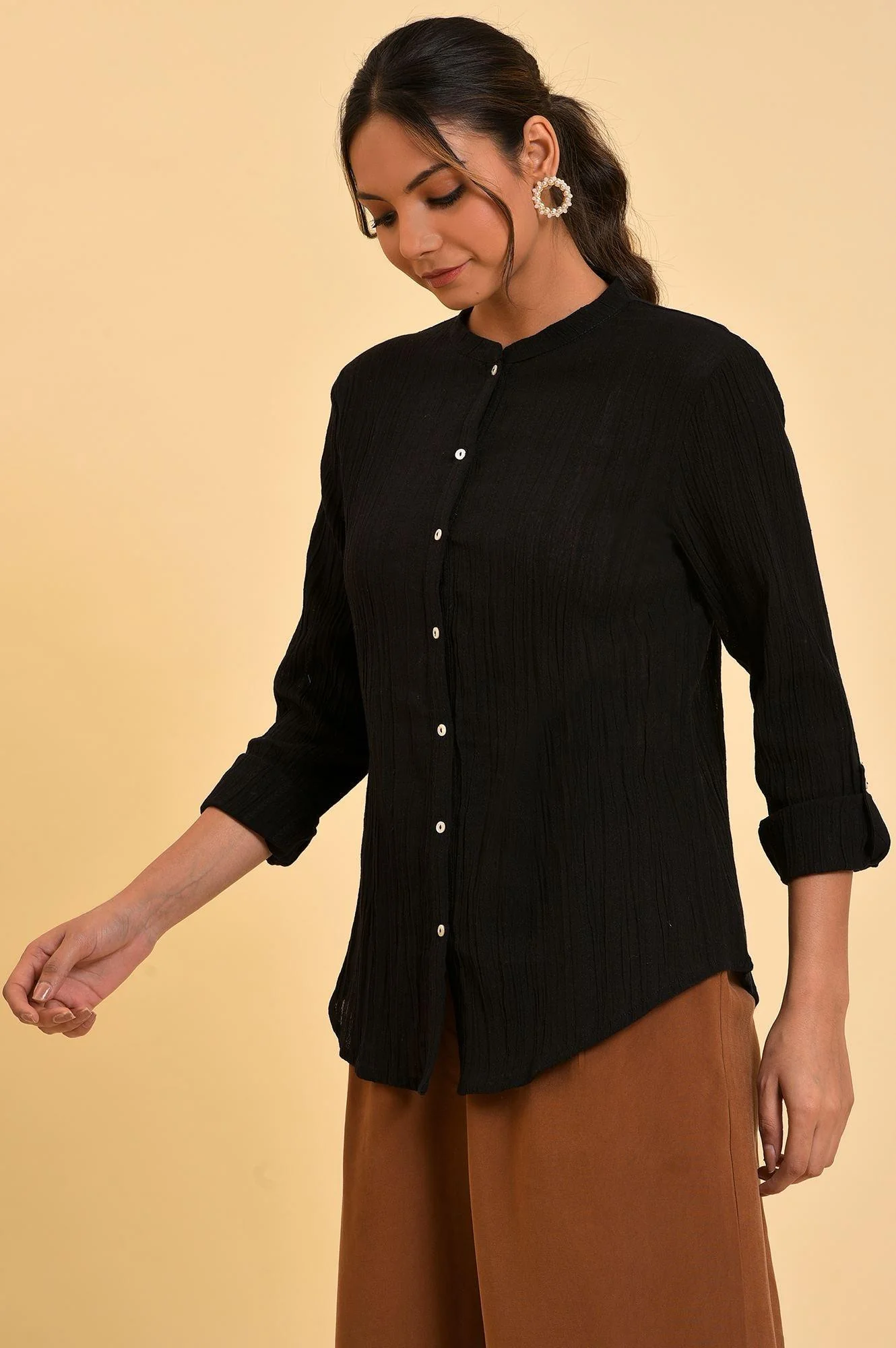 Black Mandarin Collar Top - Image 3
