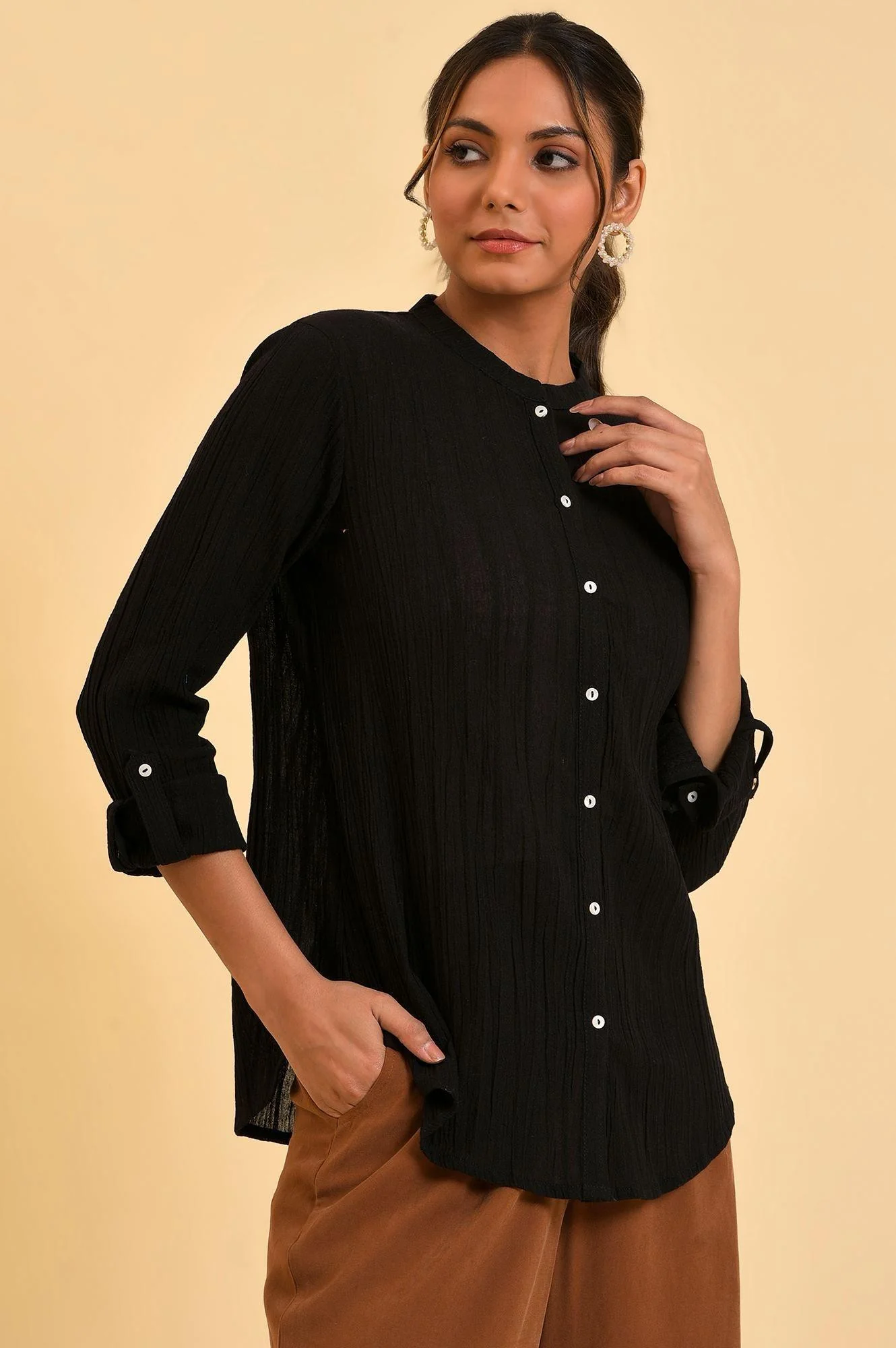 Black Mandarin Collar Top - Image 4