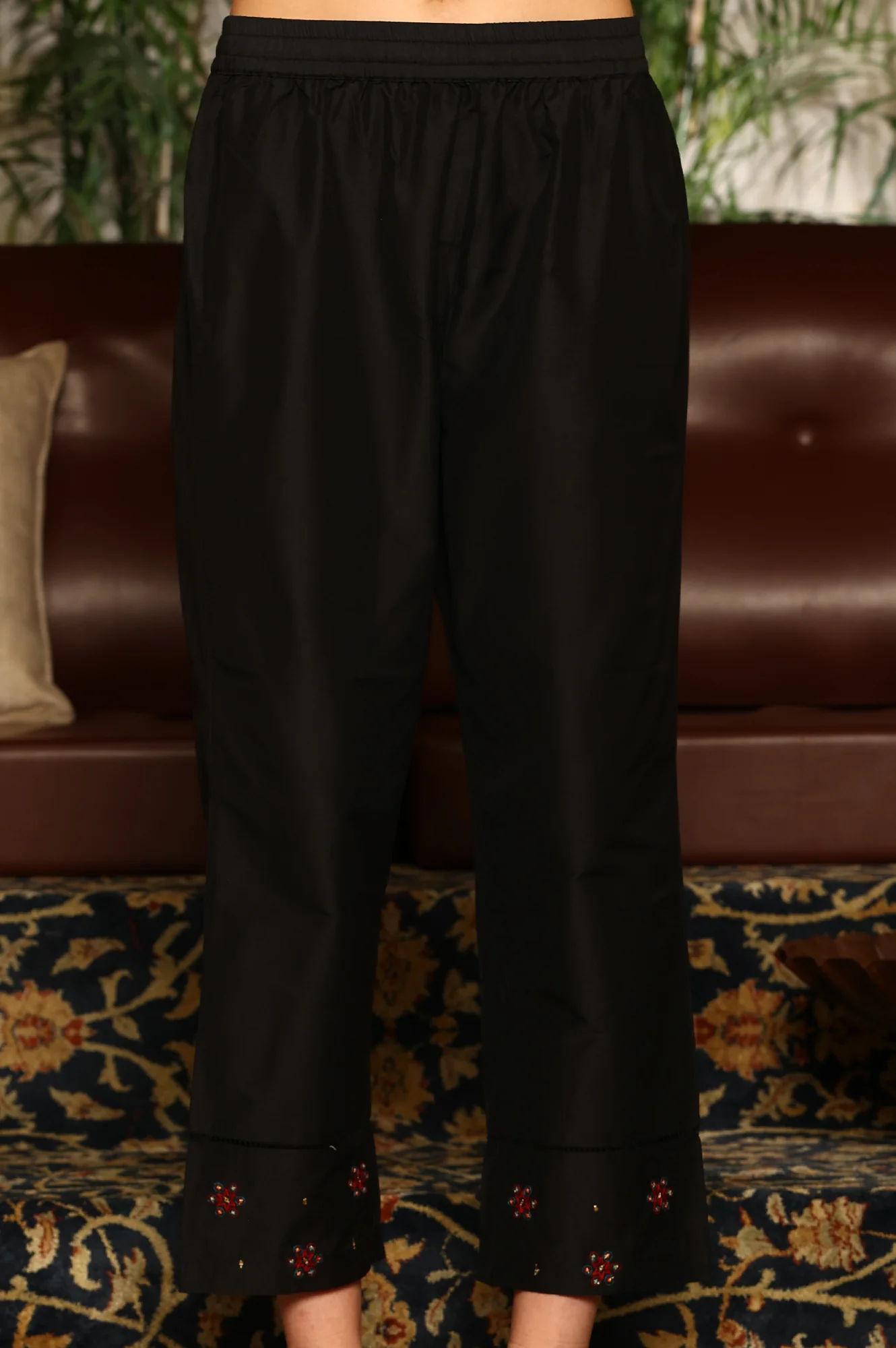 Black Multi-Coloured Patch Printed Metallic Embroidered A-Line Kurta, Pants And Dupatta Set - Image 8