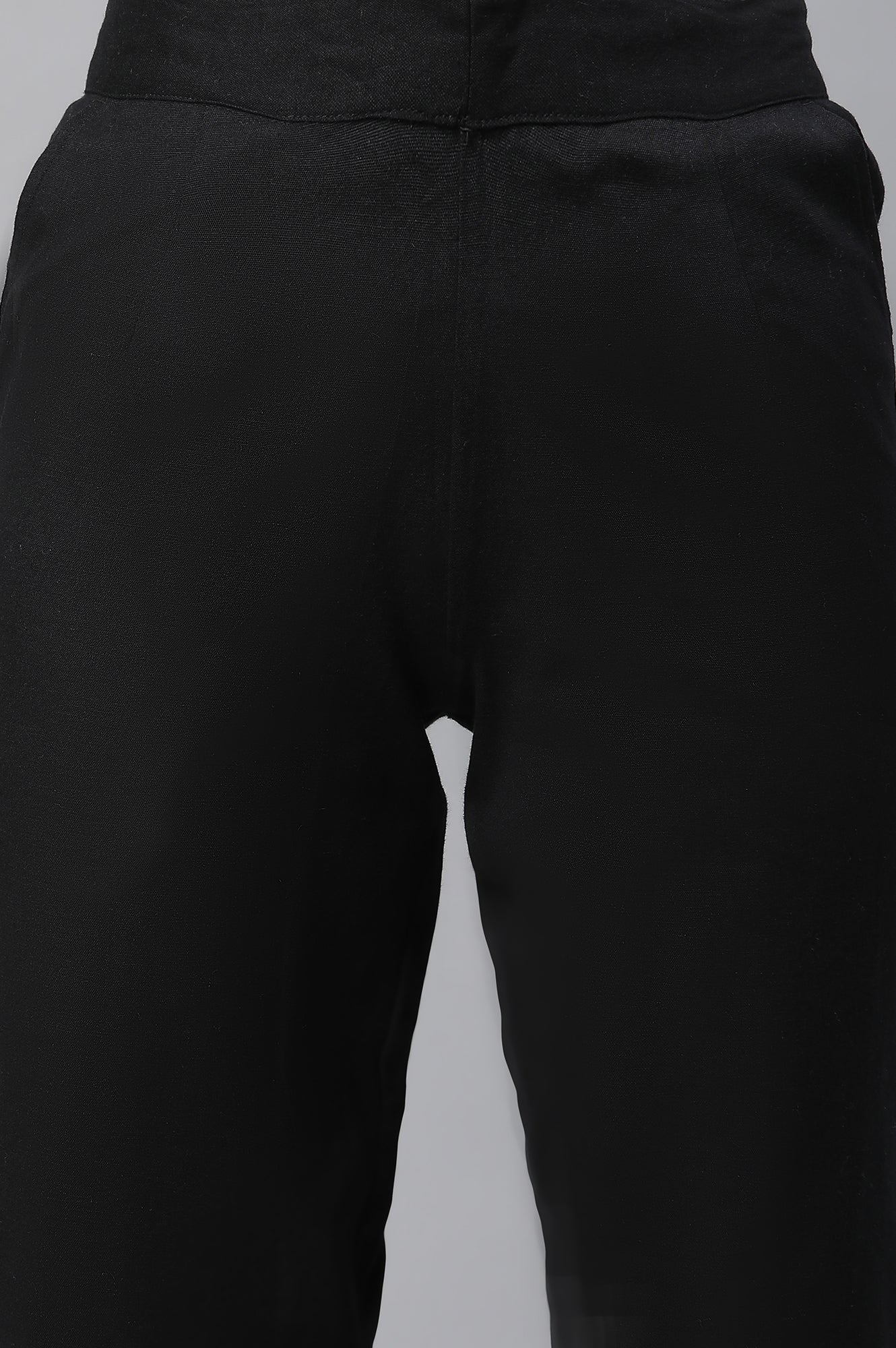 Elleven Women's Black Solid Straight Fit Cotton Pants With Button Detail - Image 7
