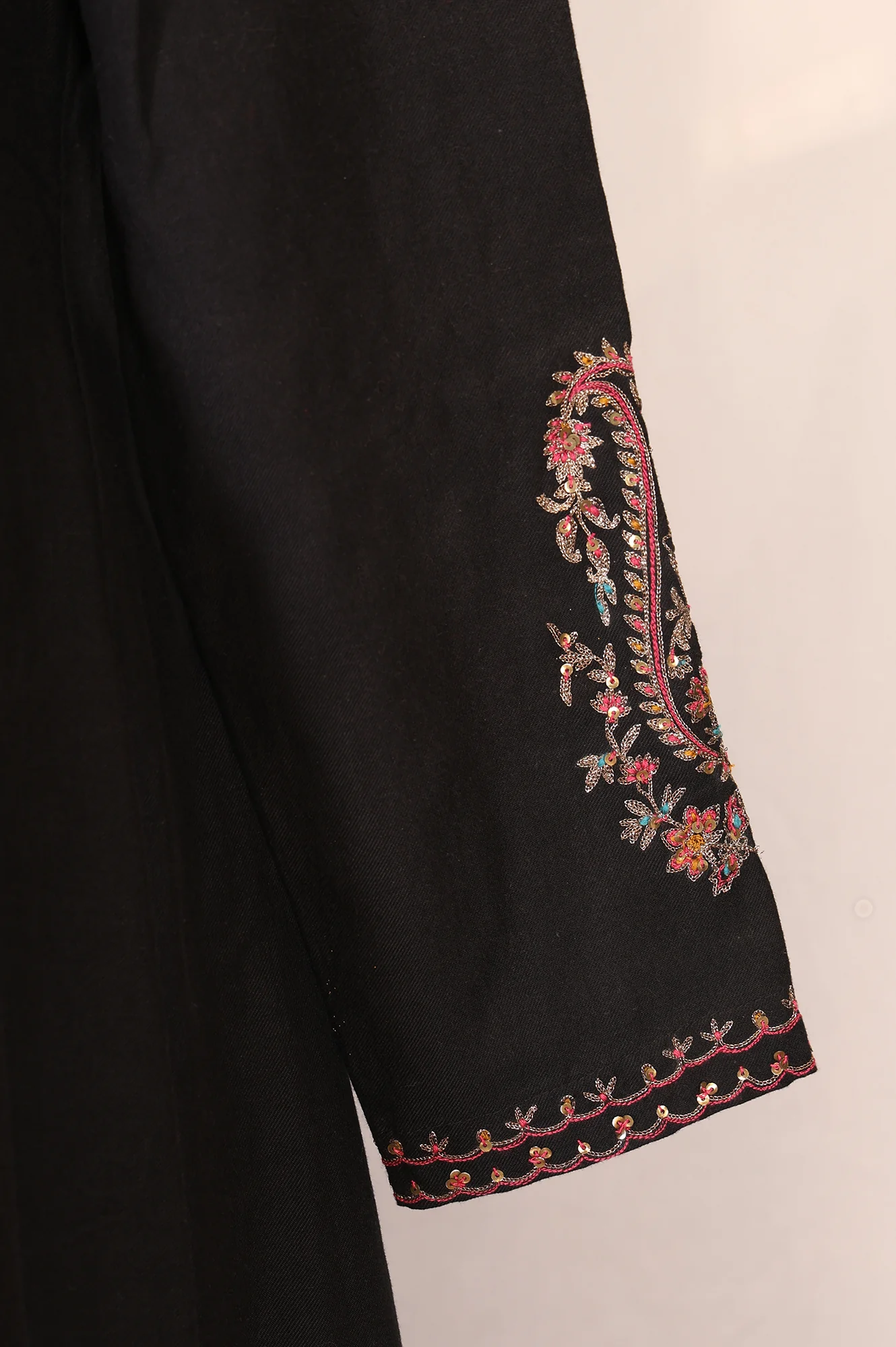 Black Embroidered Anarkali Kurta with Pants and Dupatta Set - Image 6