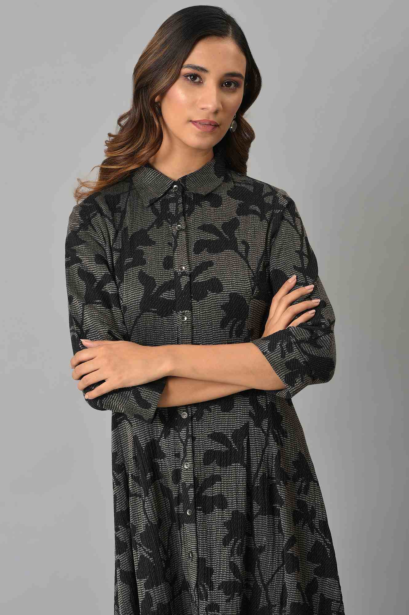 Black Pleated Floral Print Dress - Image 6
