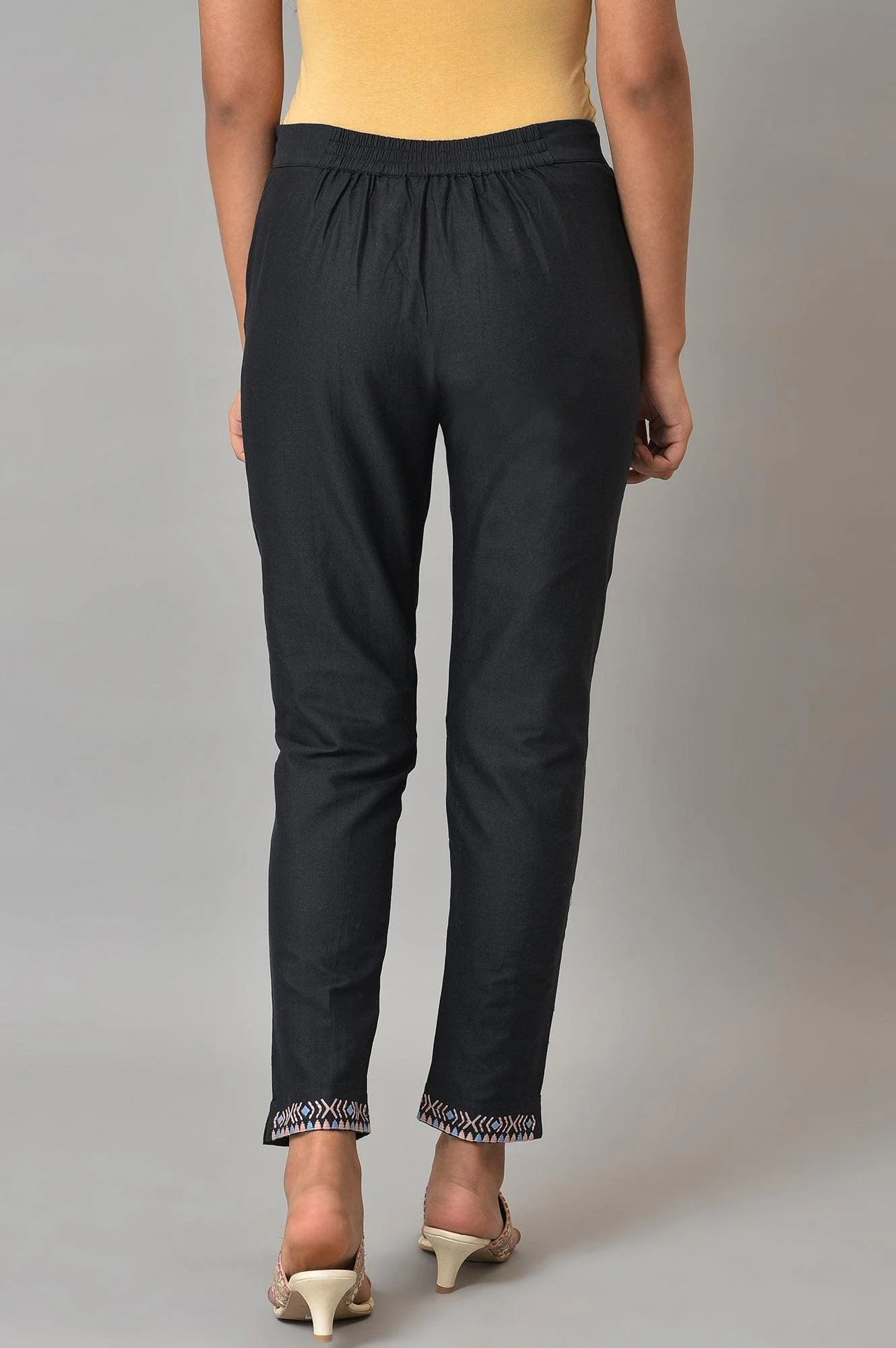 Black Plus Size Slim Pants With Embroidery - Image 2