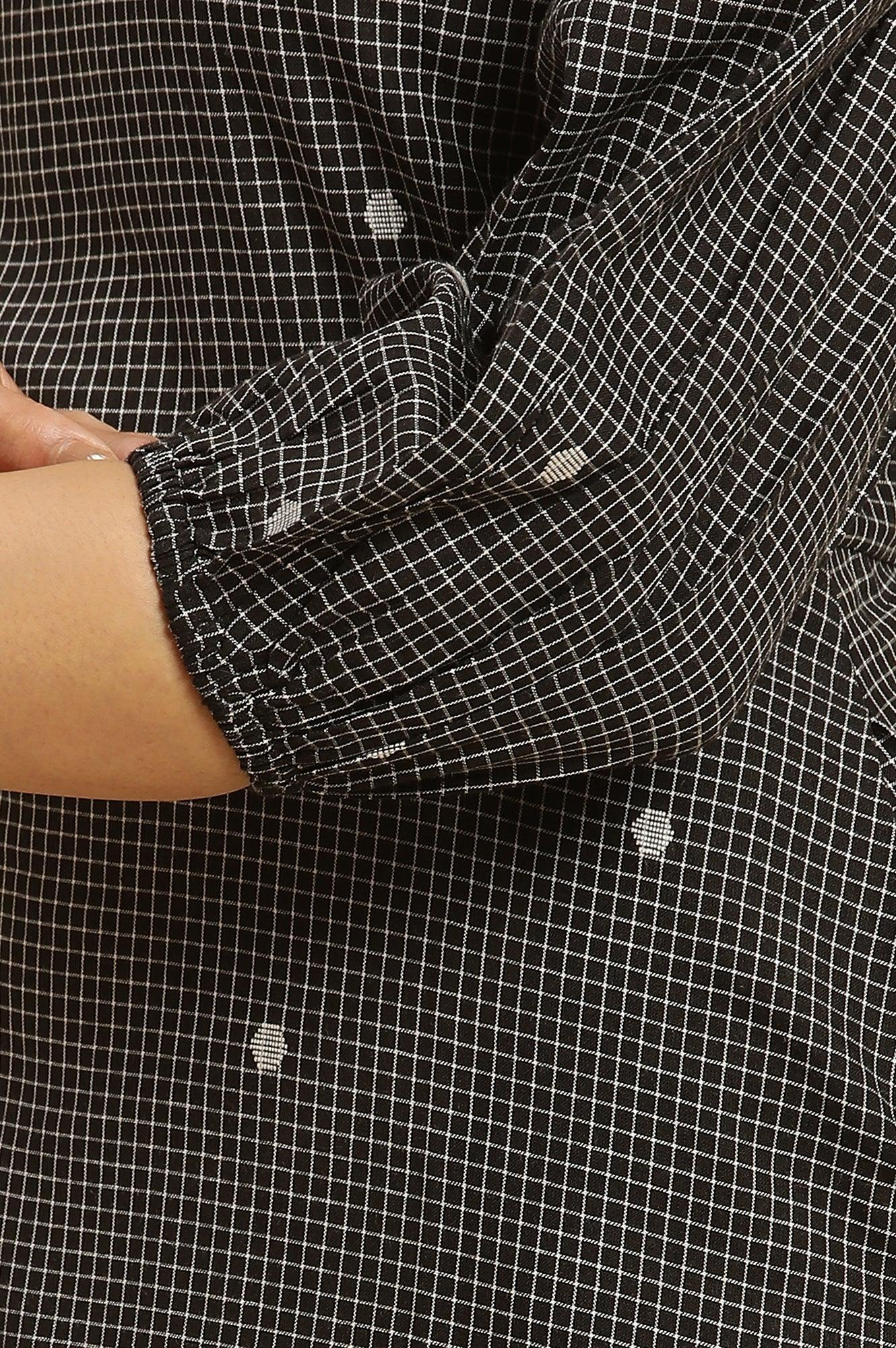 Black Polka Dot Printed Western Dress With Puff Sleeves - Image 7