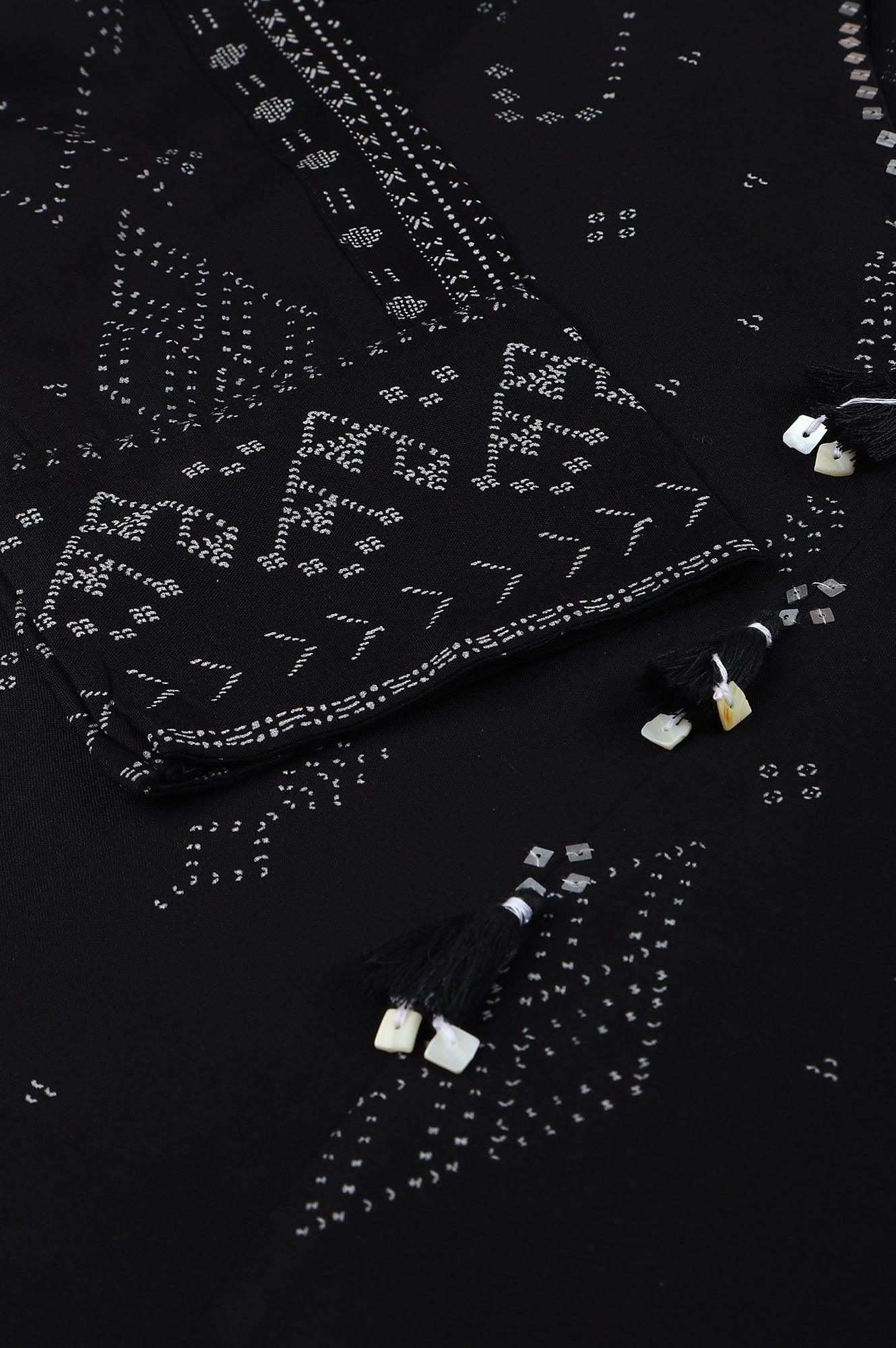 Black Printed A-Line kurta With Cowl Hemline - Image 7