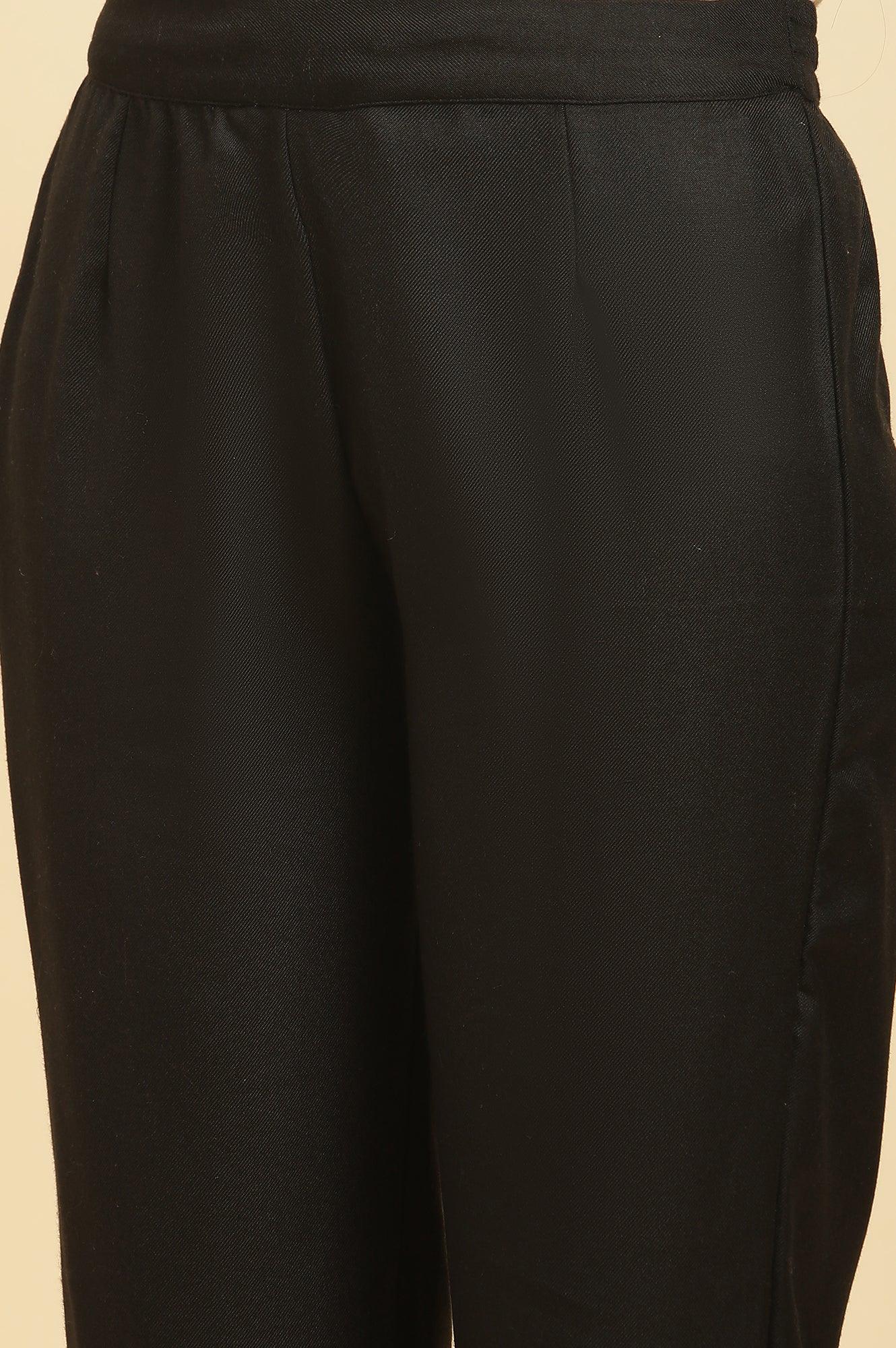 Black Printed Acrylic Kurta, Pants And Shawl Set - Image 10