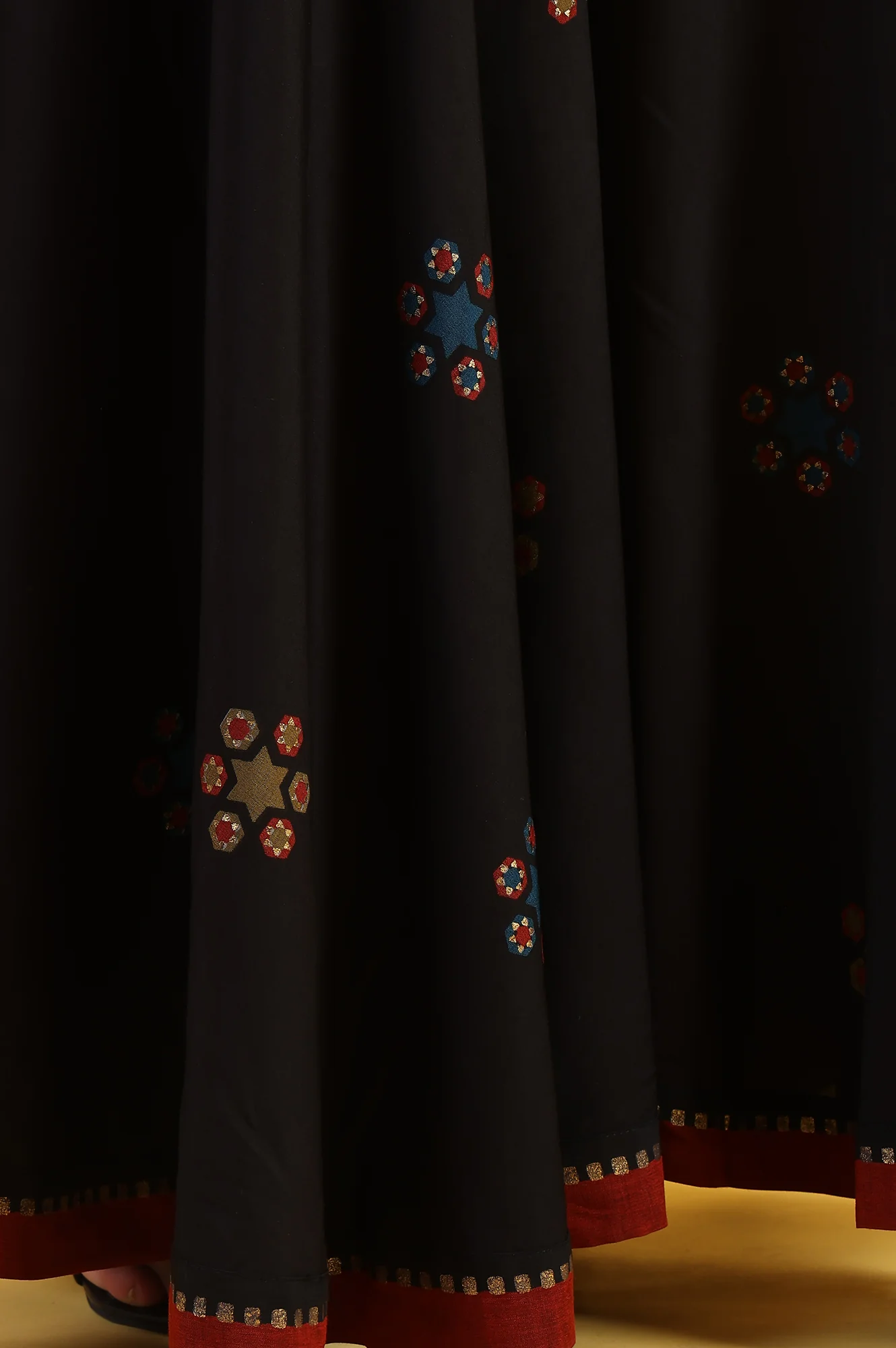 Black Printed Metallic Embroidery Straight Kurta & Sharara with Dupatta Set - Image 9